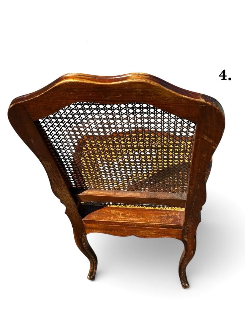 Set of 4 Mid 20th Century French Louis XV Style Walnut Caned Dining Chairs - Handwoven Cane Seats & - 4