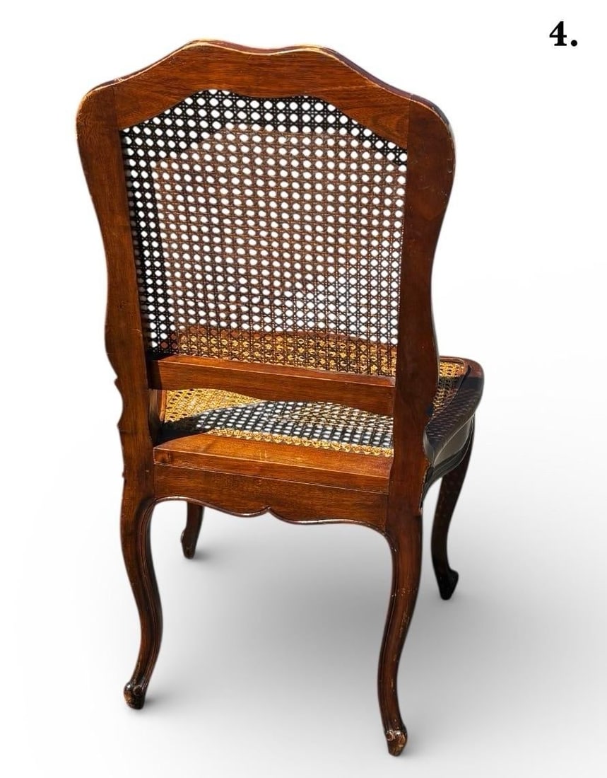Set of 4 Mid 20th Century French Louis XV Style Walnut Caned Dining Chairs - Handwoven Cane Seats & - 5