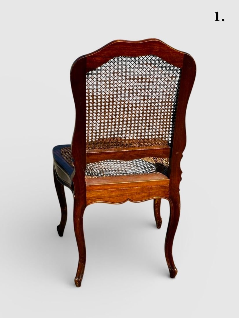 Set of 4 Mid 20th Century French Louis XV Style Walnut Caned Dining Chairs - Handwoven Cane Seats & - 7