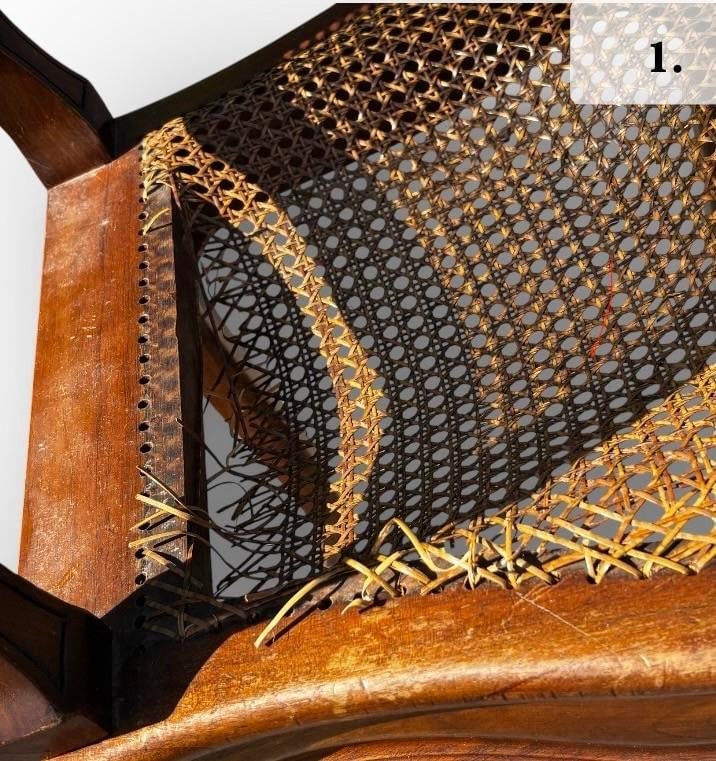 Set of 4 Mid 20th Century French Louis XV Style Walnut Caned Dining Chairs - Handwoven Cane Seats & - 8
