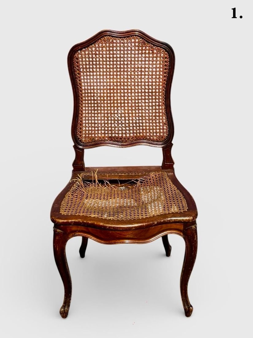 Set of 4 Mid 20th Century French Louis XV Style Walnut Caned Dining Chairs - Handwoven Cane Seats & - 9