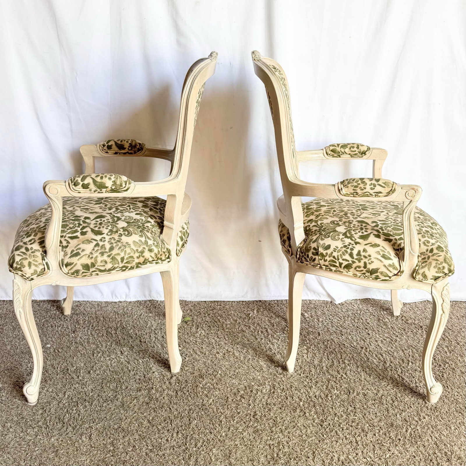 French Provincial Style Foliage Patterned Arm Chairs - A Pair - 3