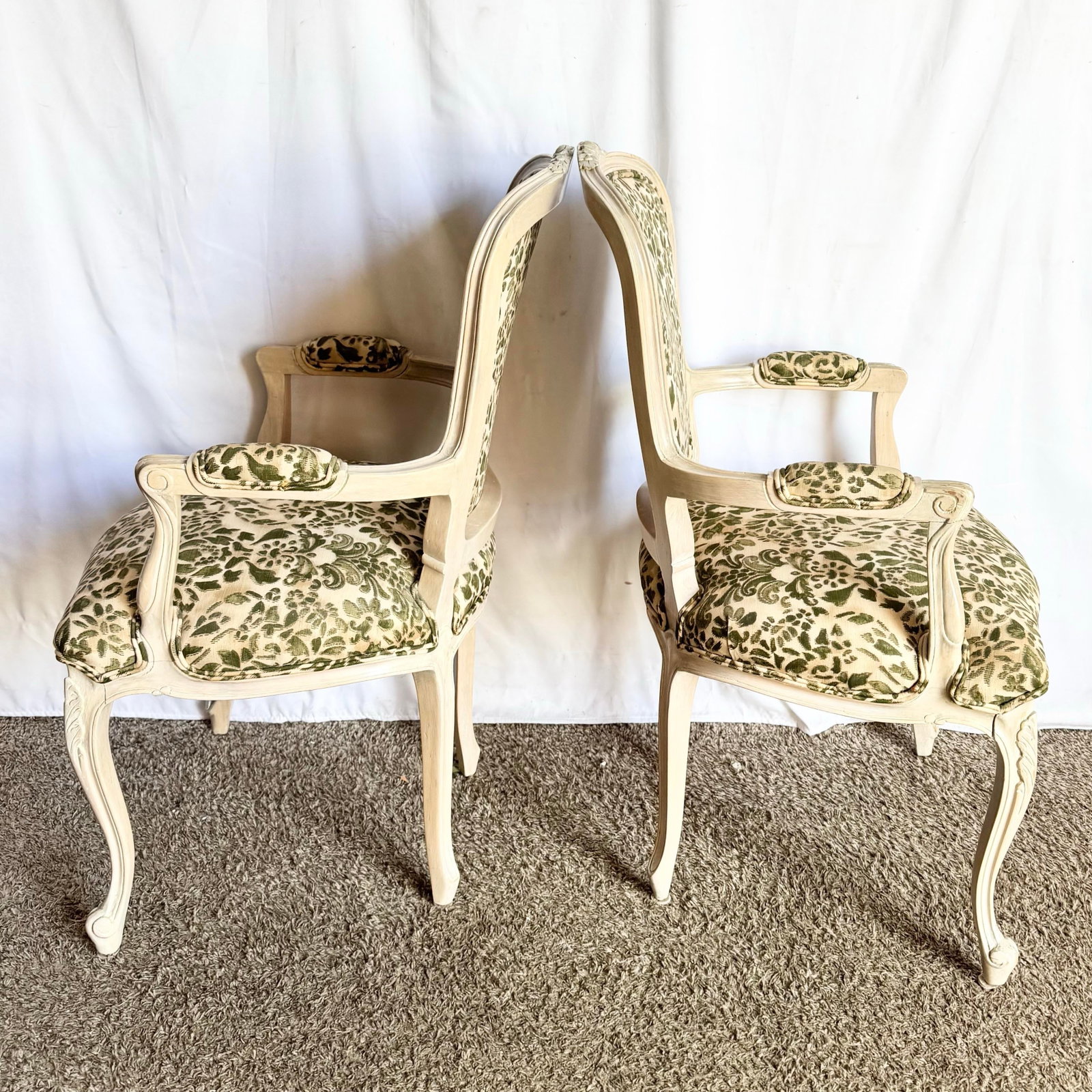French Provincial Style Foliage Patterned Arm Chairs - A Pair - 4
