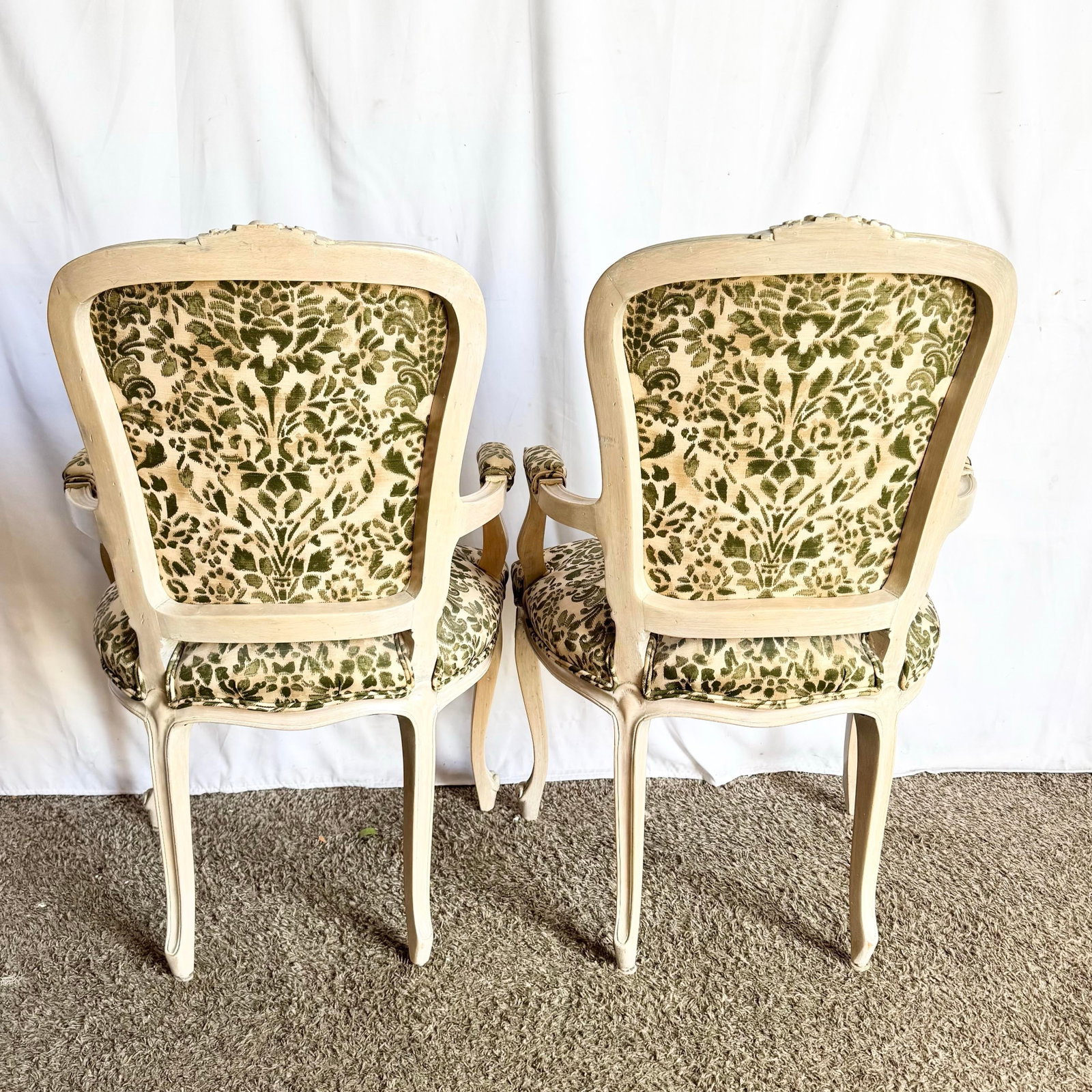 French Provincial Style Foliage Patterned Arm Chairs - A Pair - 5