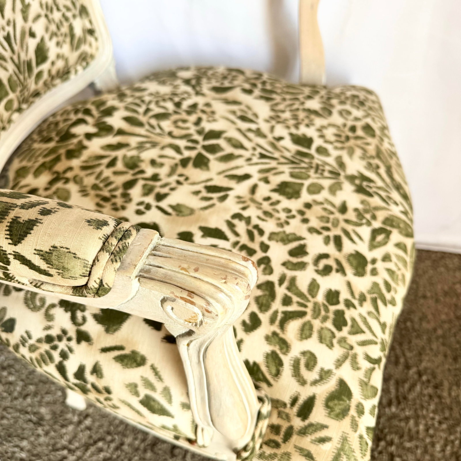 French Provincial Style Foliage Patterned Arm Chairs - A Pair - 8