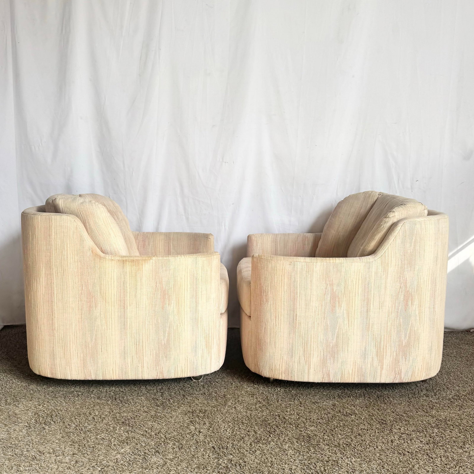 Postmodern Light Pink Sculpted Lounge Chairs by Carson's - A Pair - 6