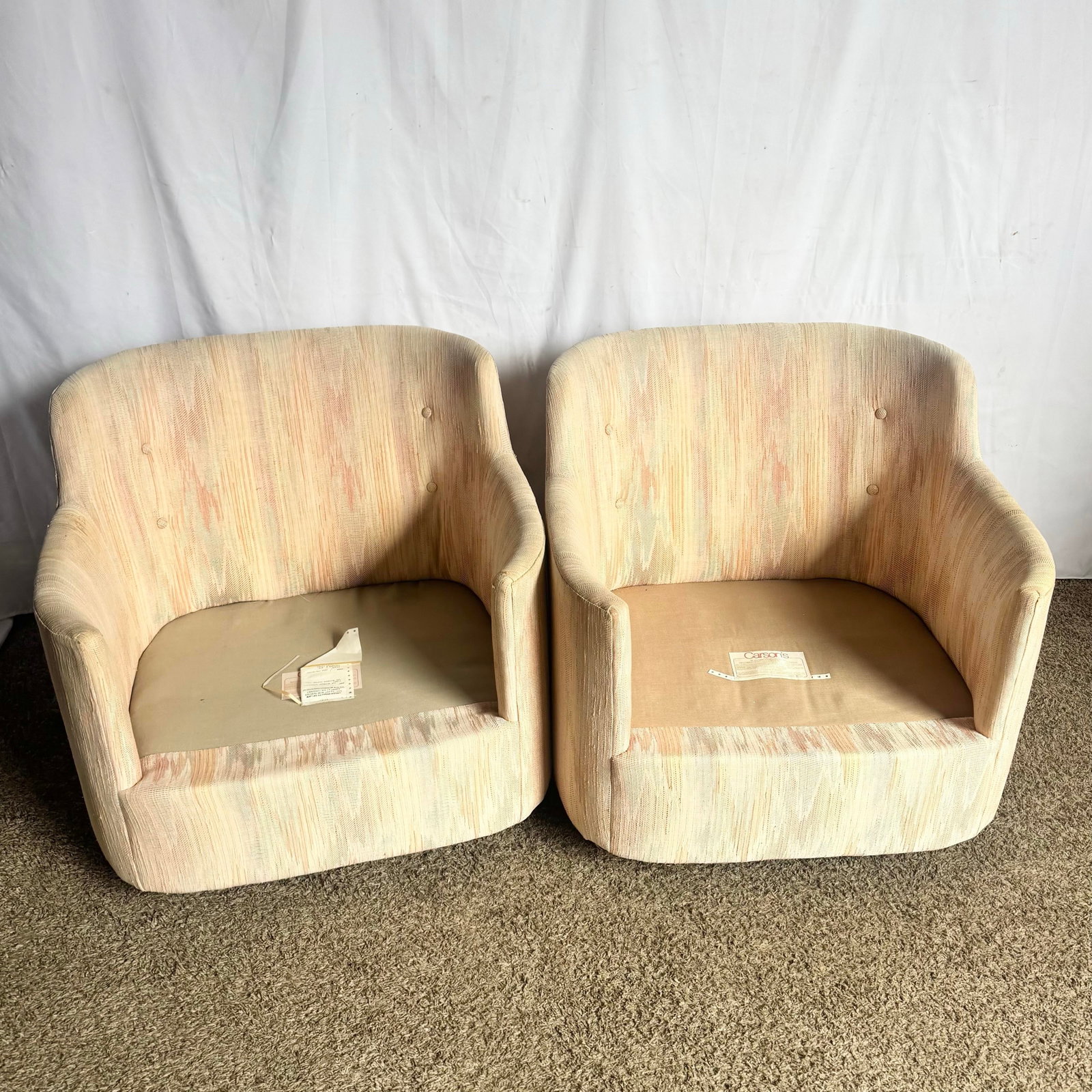Postmodern Light Pink Sculpted Lounge Chairs by Carson's - A Pair - 7