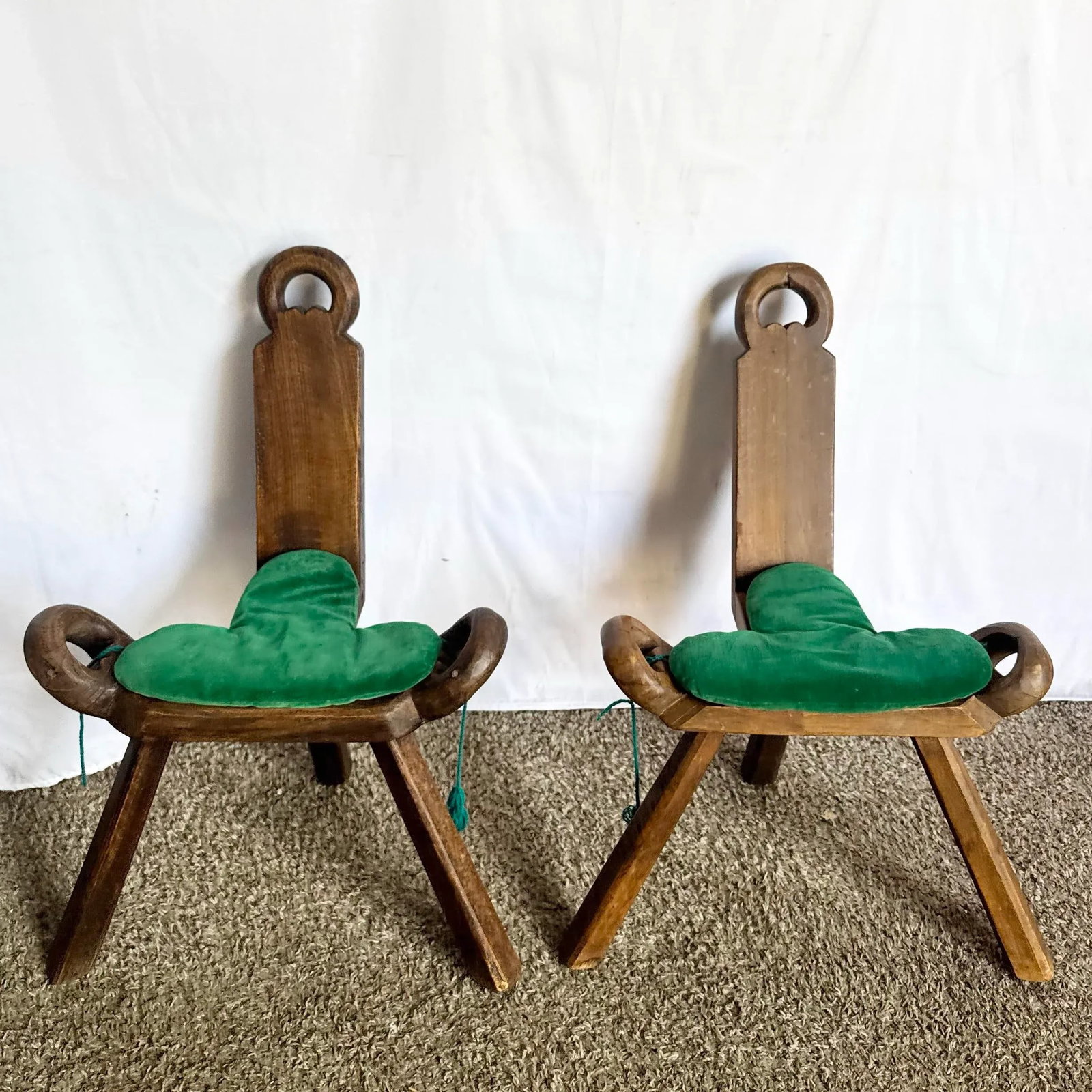 Vintage Handmade Wooden Birthing Chairs - A Pair - 2