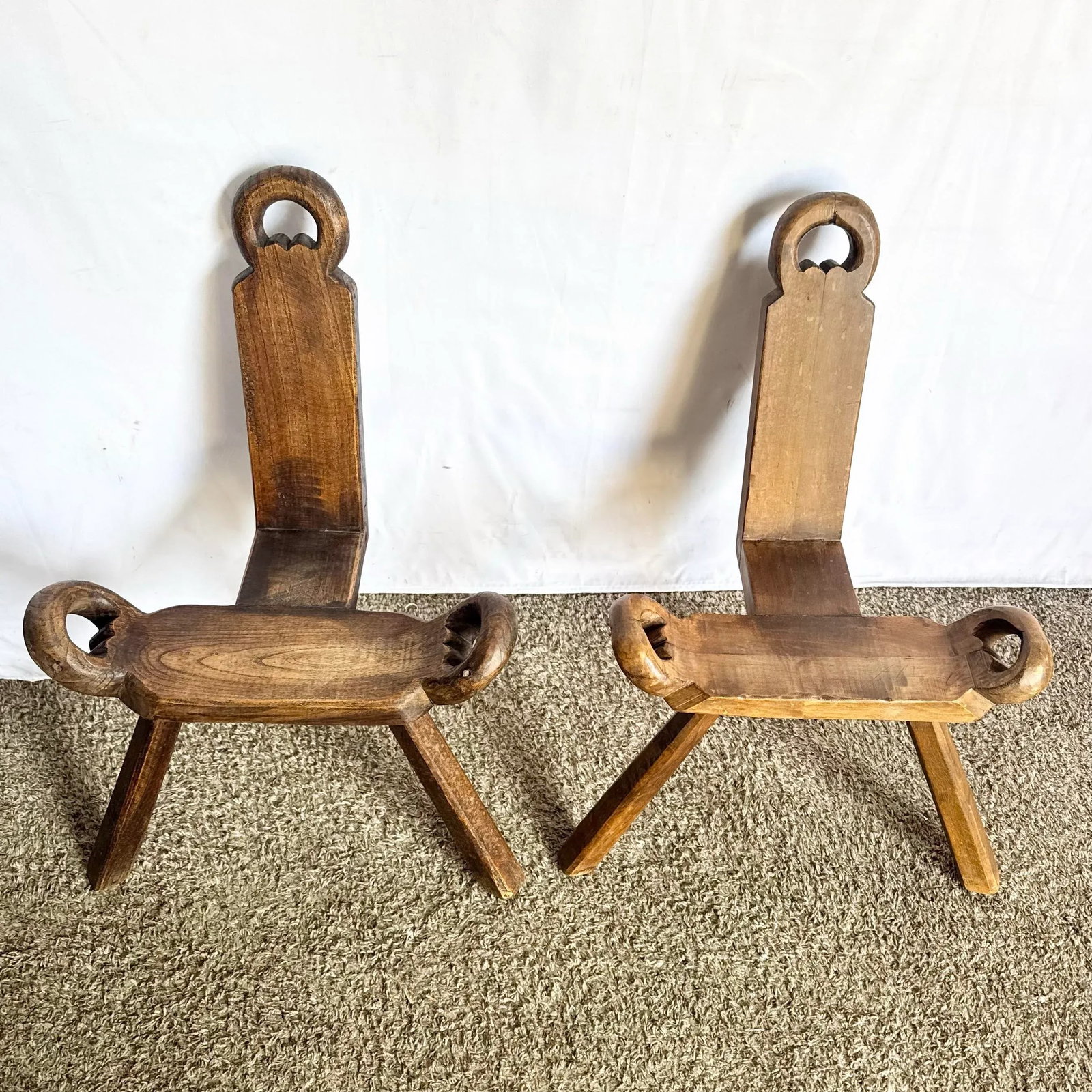 Vintage Handmade Wooden Birthing Chairs - A Pair - 3