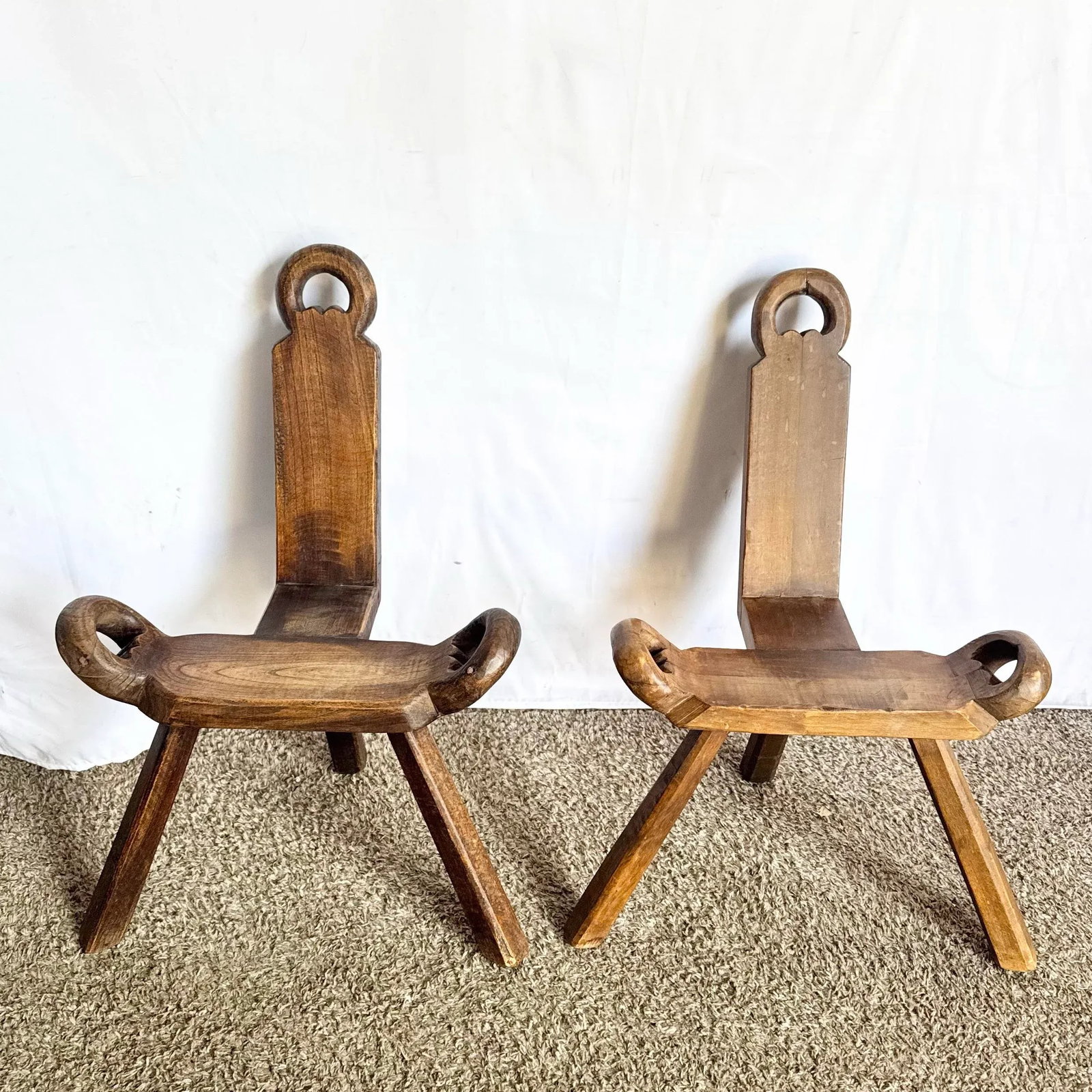 Vintage Handmade Wooden Birthing Chairs - A Pair - 5
