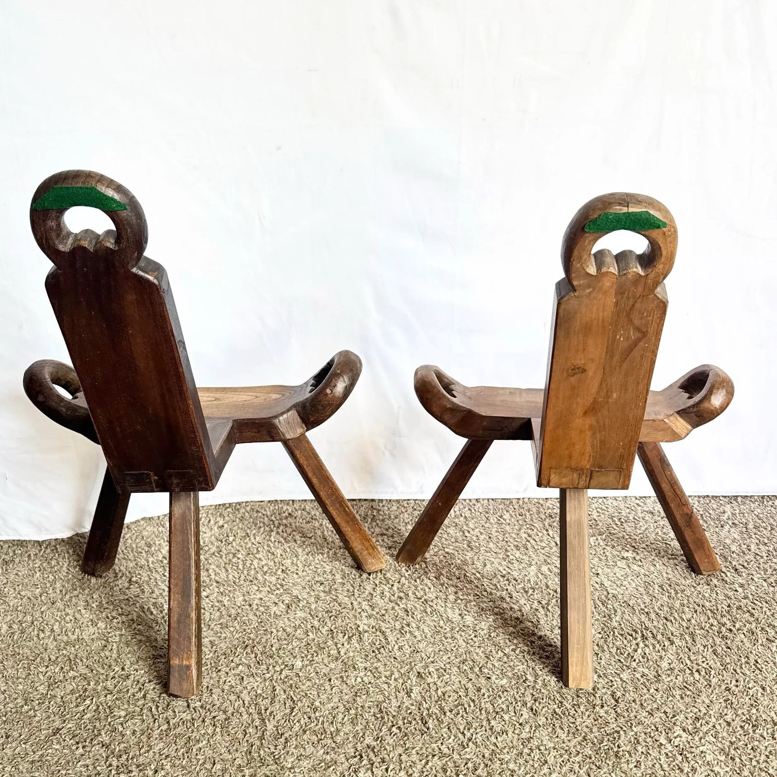 Vintage Handmade Wooden Birthing Chairs - A Pair - 6