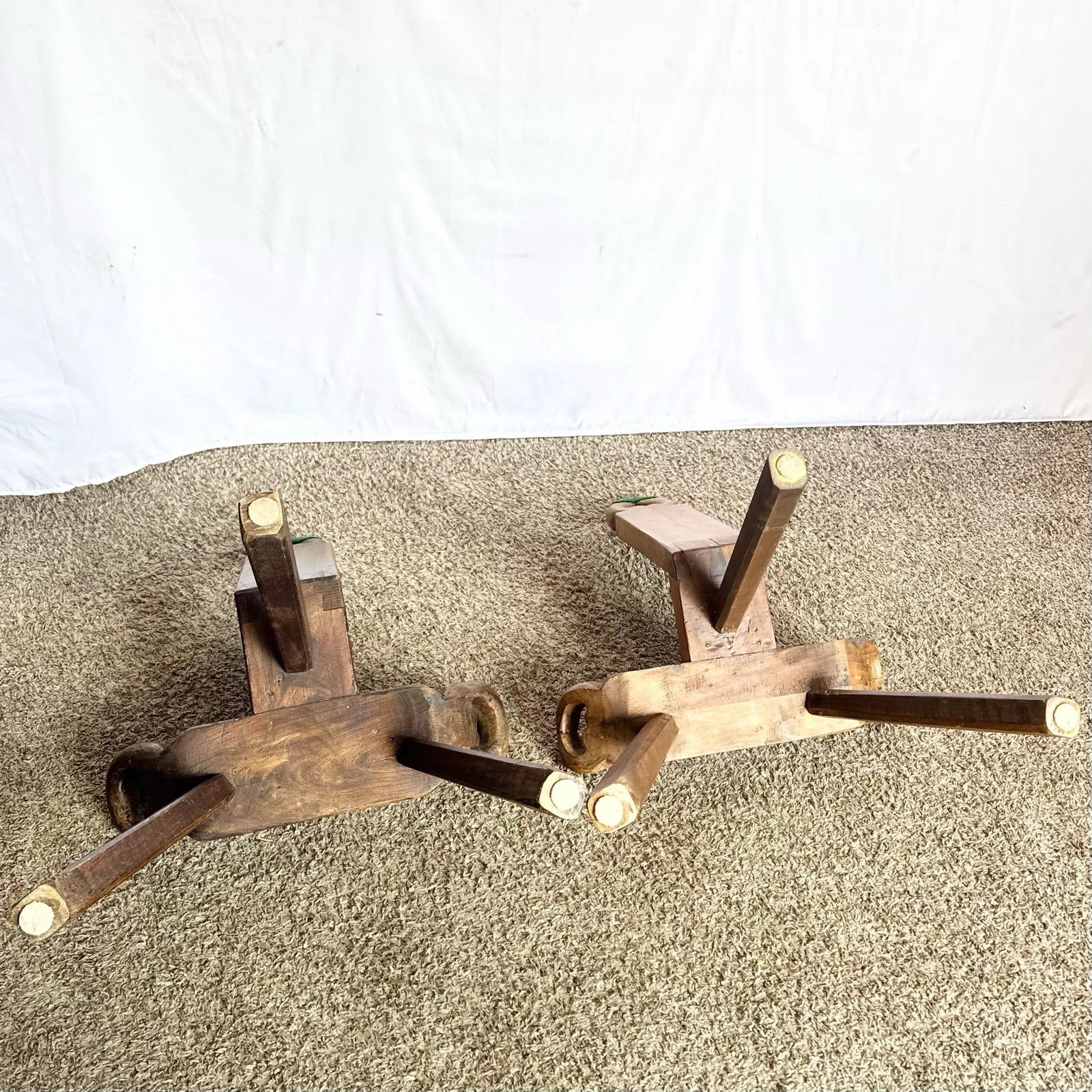Vintage Handmade Wooden Birthing Chairs - A Pair - 7