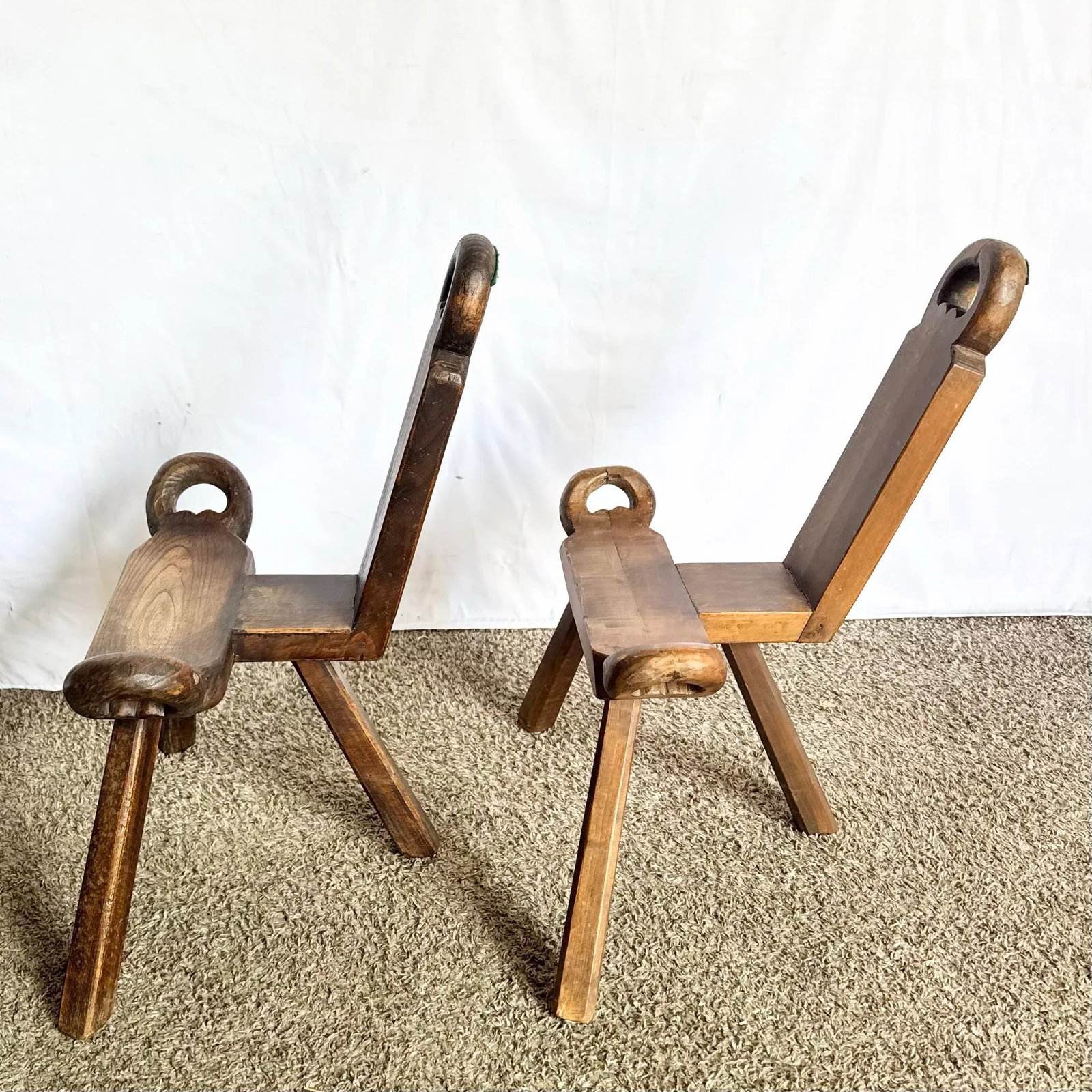 Vintage Handmade Wooden Birthing Chairs - A Pair - 8