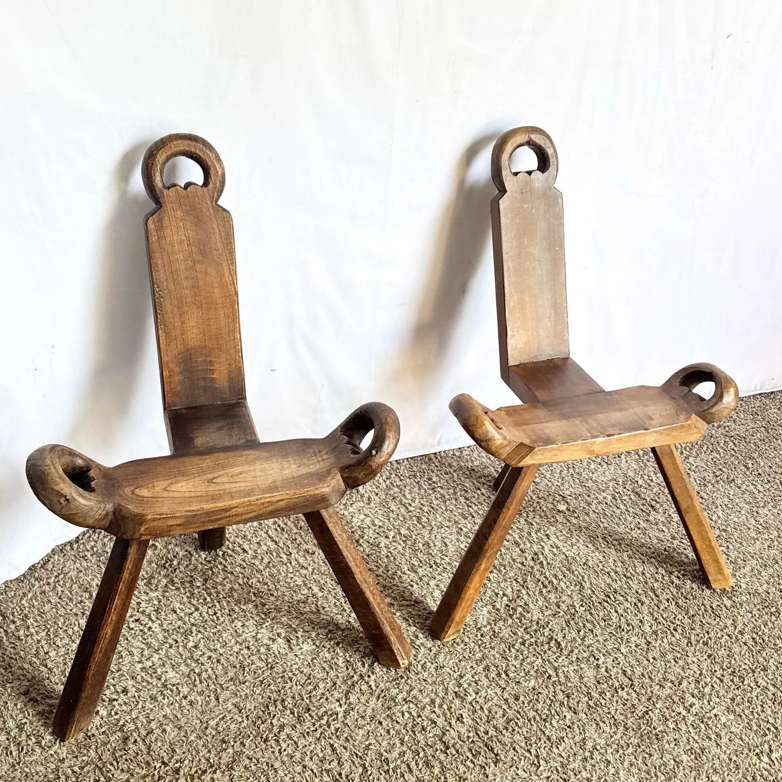 Vintage Handmade Wooden Birthing Chairs - A Pair - 9