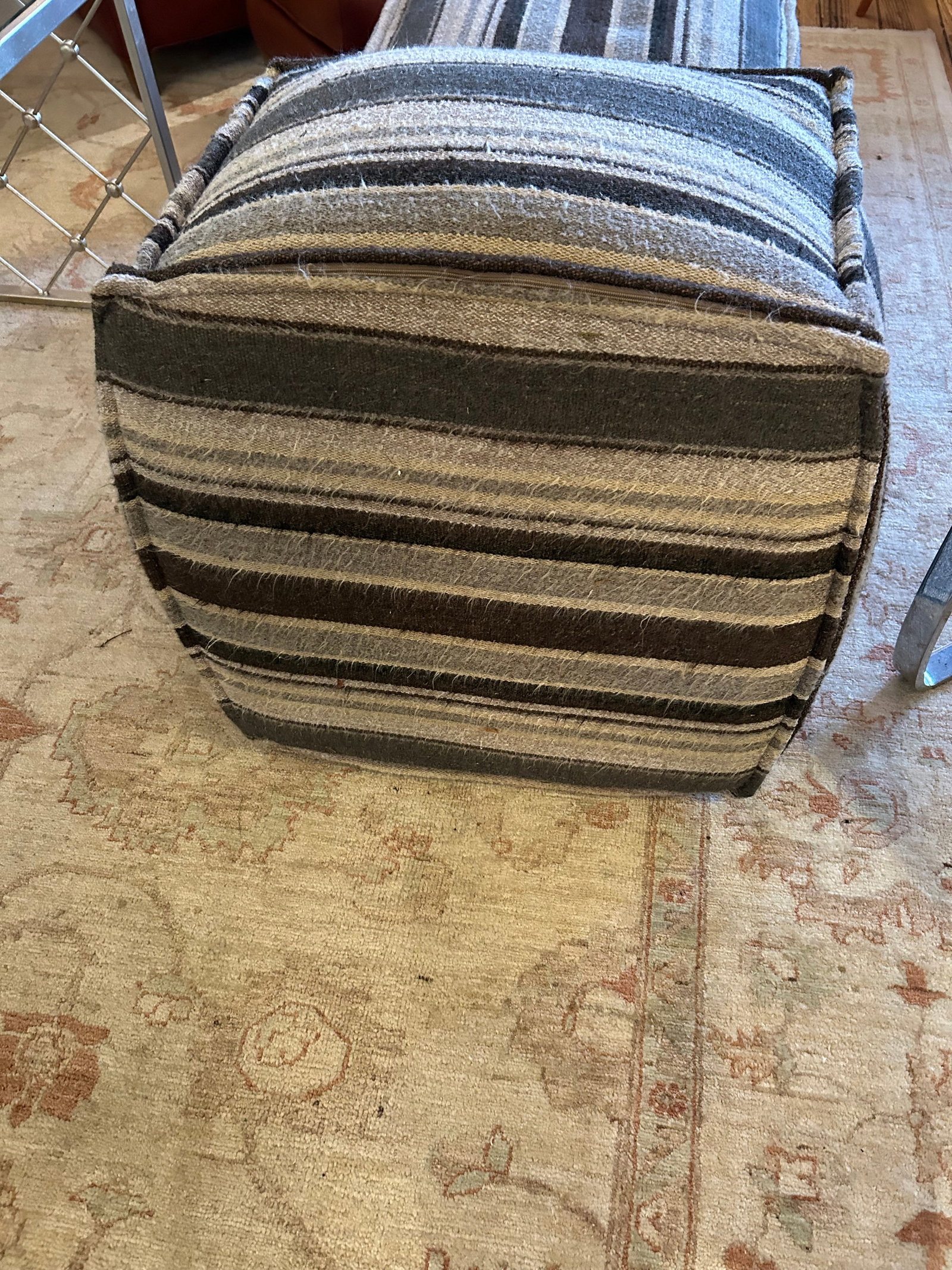 Cube Shaped Striped Upholstered Poufs - 2