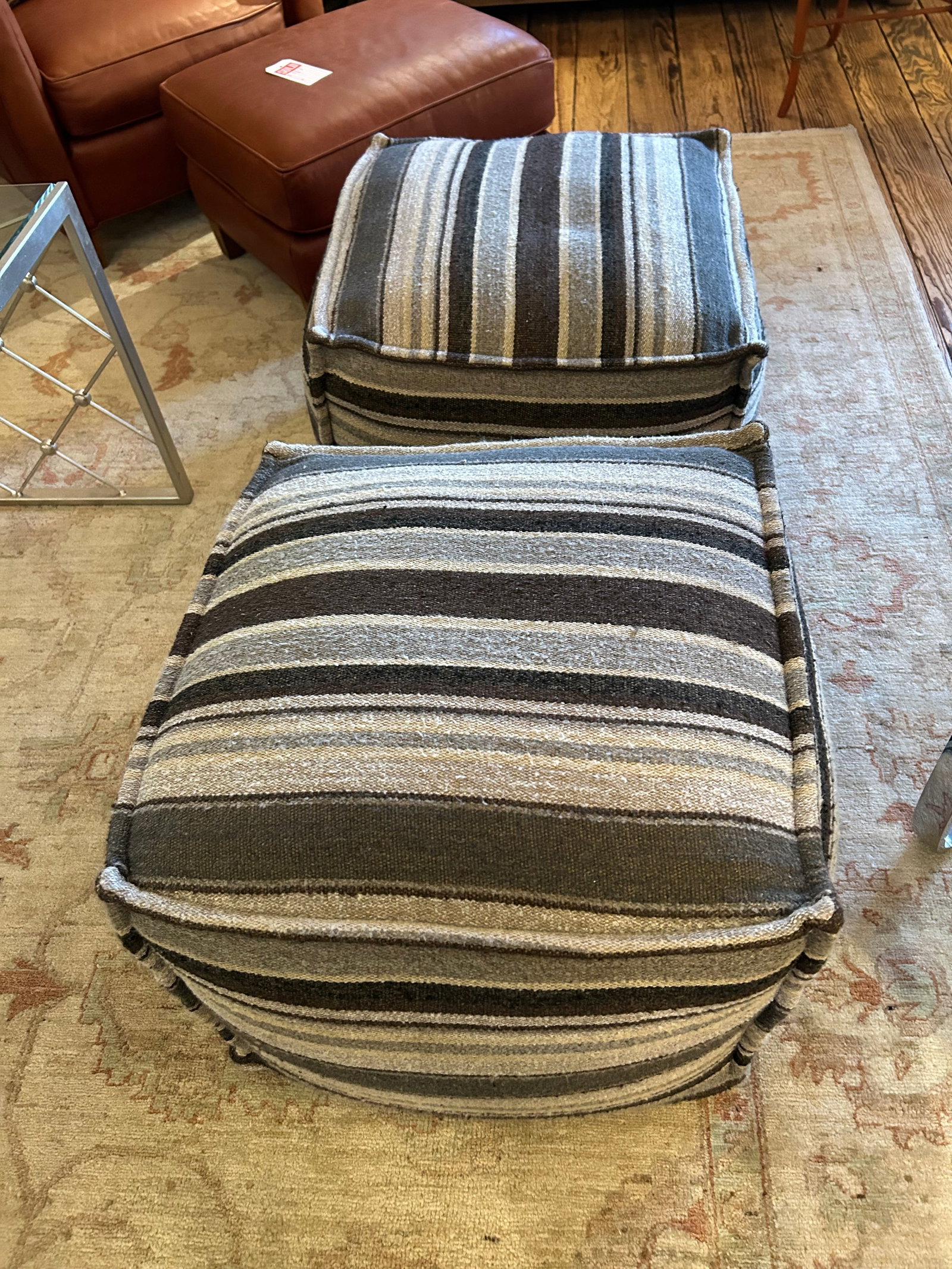 Cube Shaped Striped Upholstered Poufs - 5
