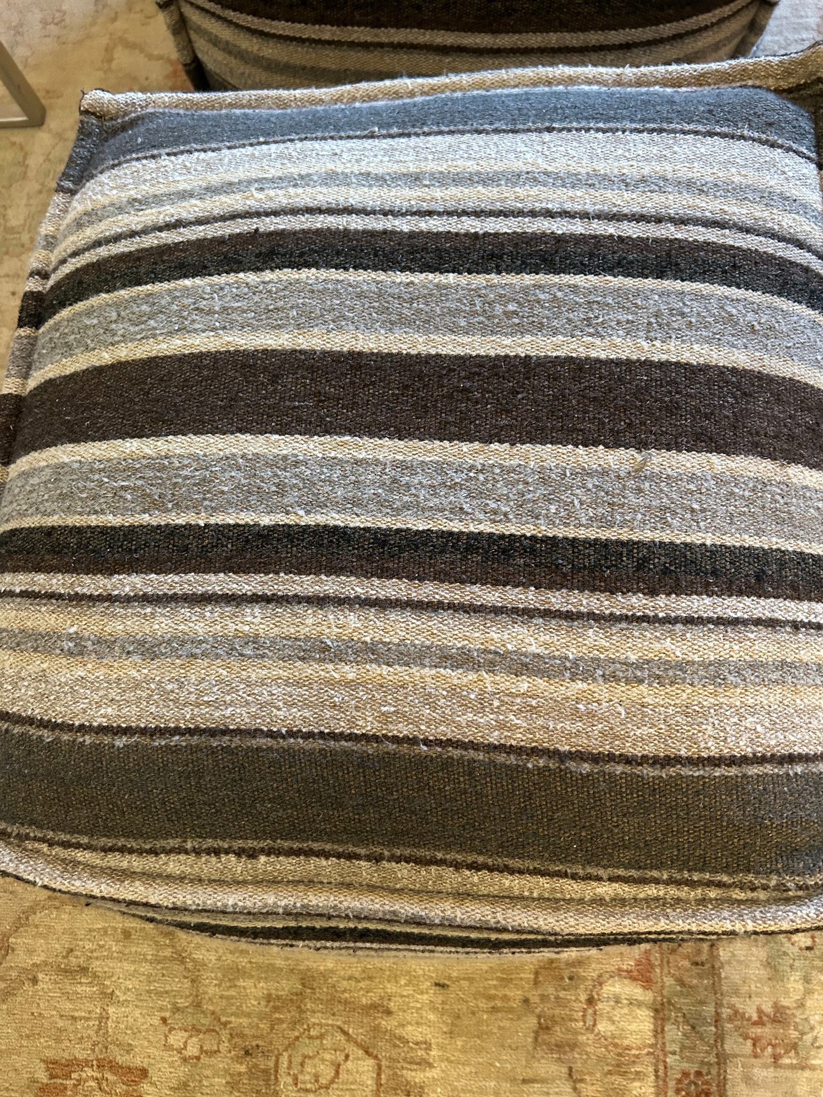 Cube Shaped Striped Upholstered Poufs - 6