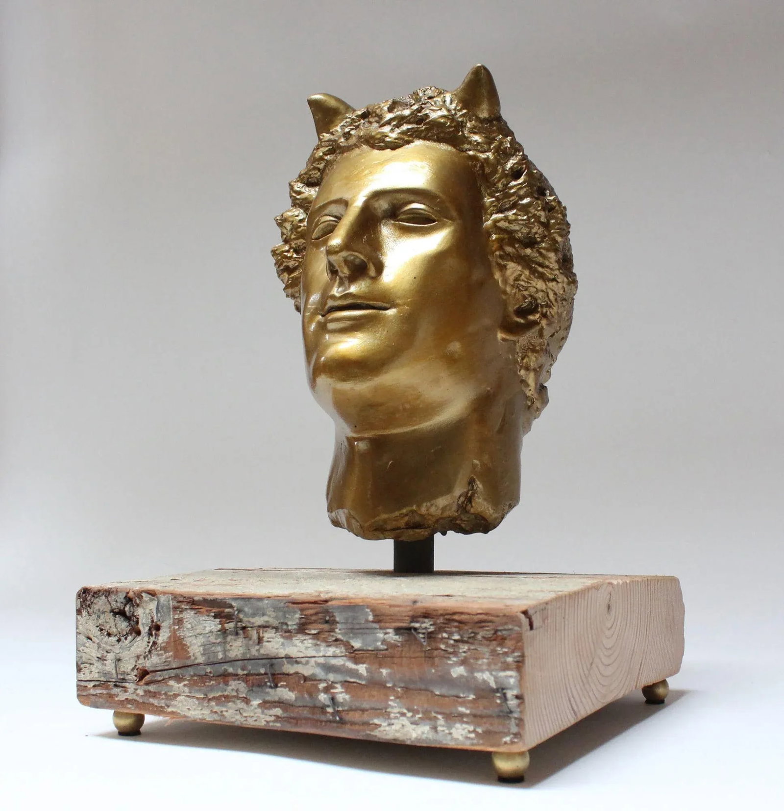 Vintage Sculpture / Bust of Mythological Deity "Pan" in Painted Plaster Cast - 2