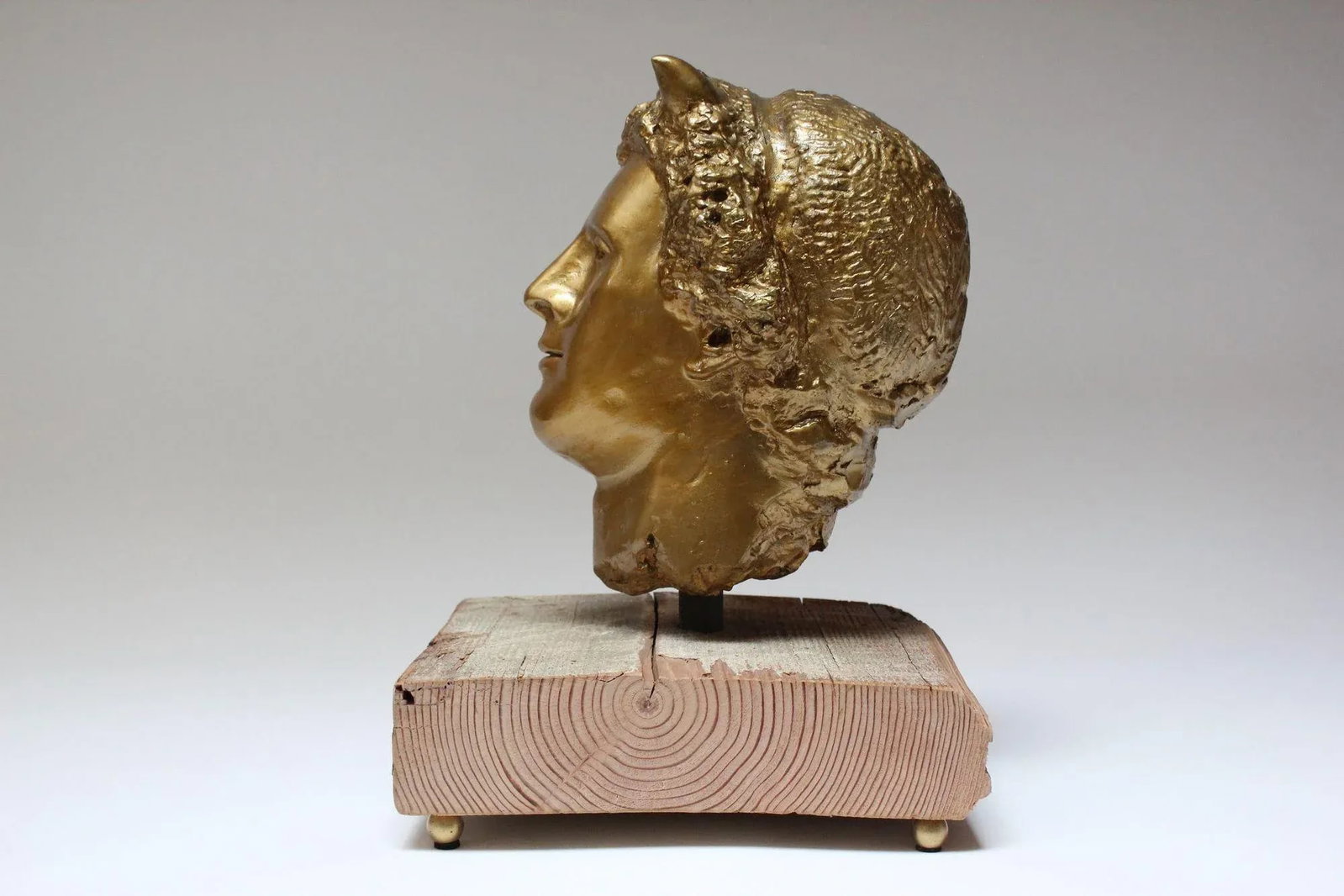 Vintage Sculpture / Bust of Mythological Deity "Pan" in Painted Plaster Cast - 3