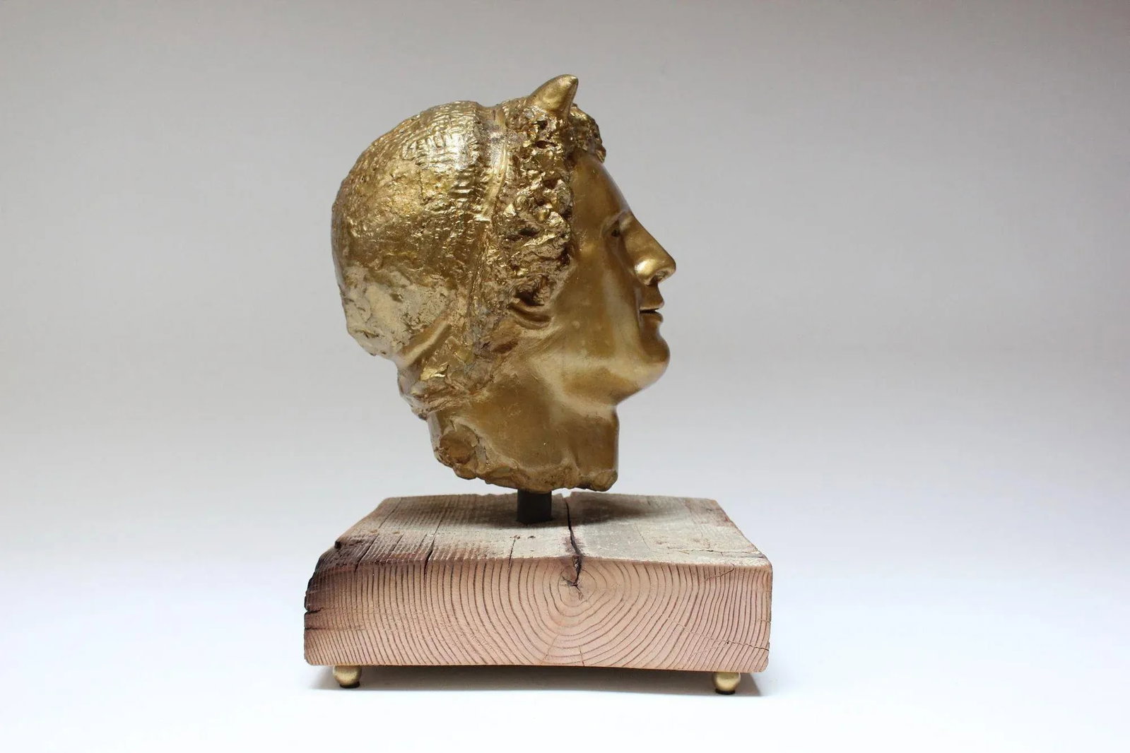 Vintage Sculpture / Bust of Mythological Deity "Pan" in Painted Plaster Cast - 5