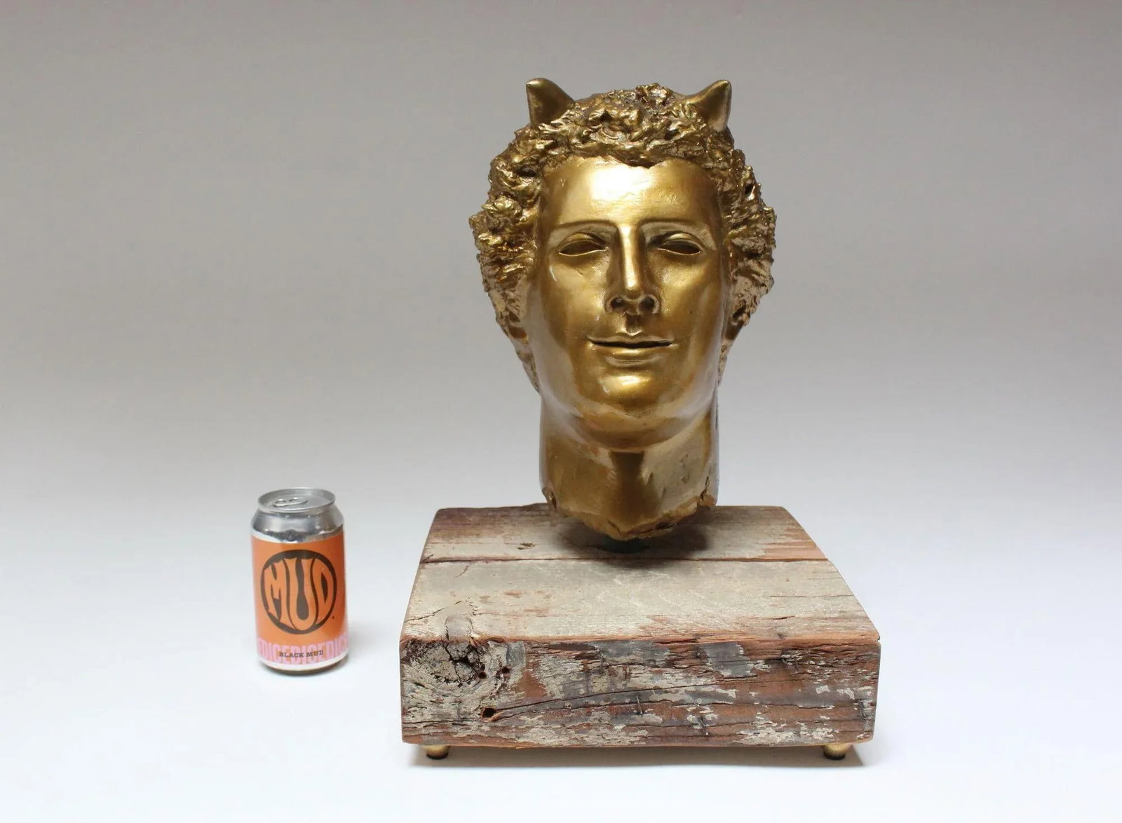 Vintage Sculpture / Bust of Mythological Deity "Pan" in Painted Plaster Cast - 6