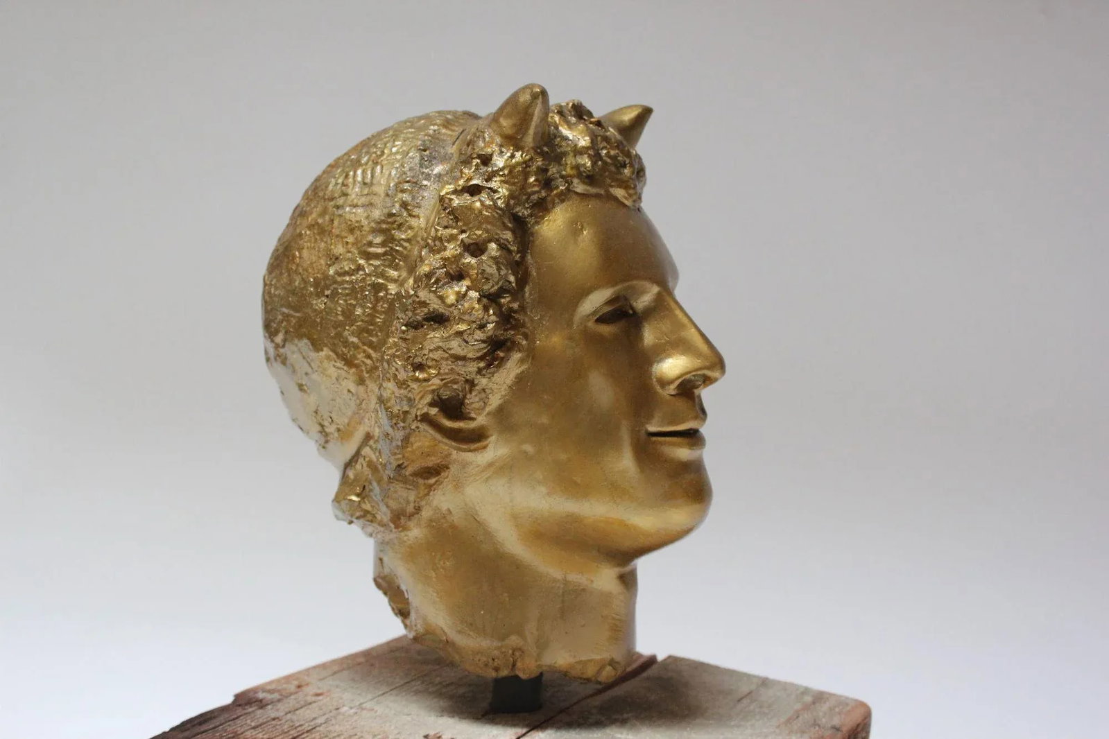 Vintage Sculpture / Bust of Mythological Deity "Pan" in Painted Plaster Cast - 8