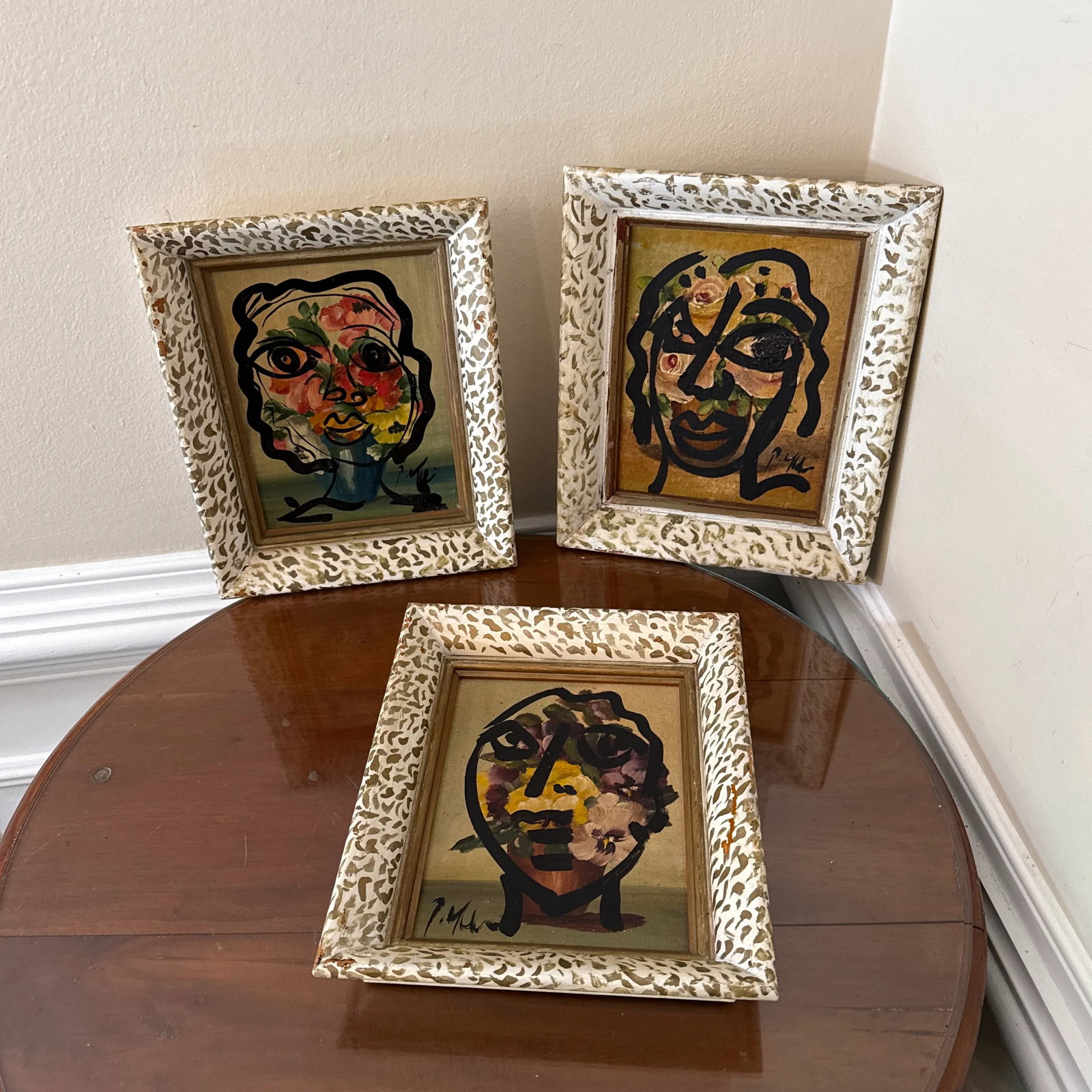 Set of 3 Original Vintage Peter Robert Keil Abstract Expressionist Face Paintings in Ornate Frames - 10