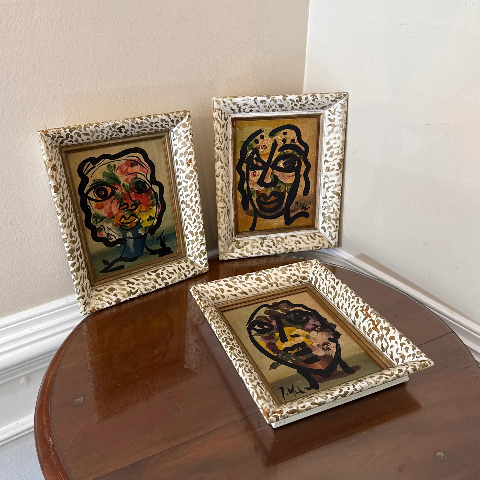Set of 3 Original Vintage Peter Robert Keil Abstract Expressionist Face Paintings in Ornate Frames - 11