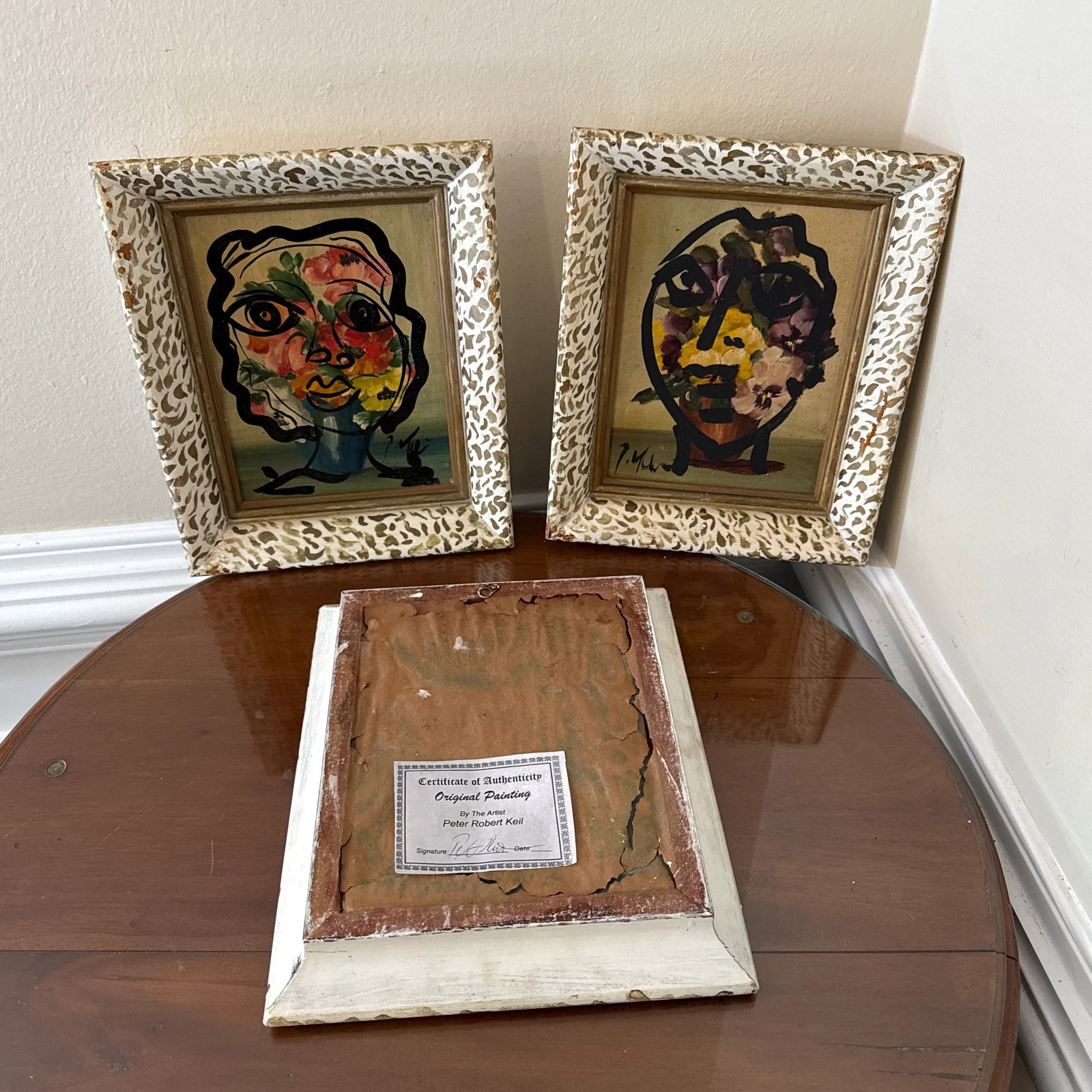 Set of 3 Original Vintage Peter Robert Keil Abstract Expressionist Face Paintings in Ornate Frames - 12