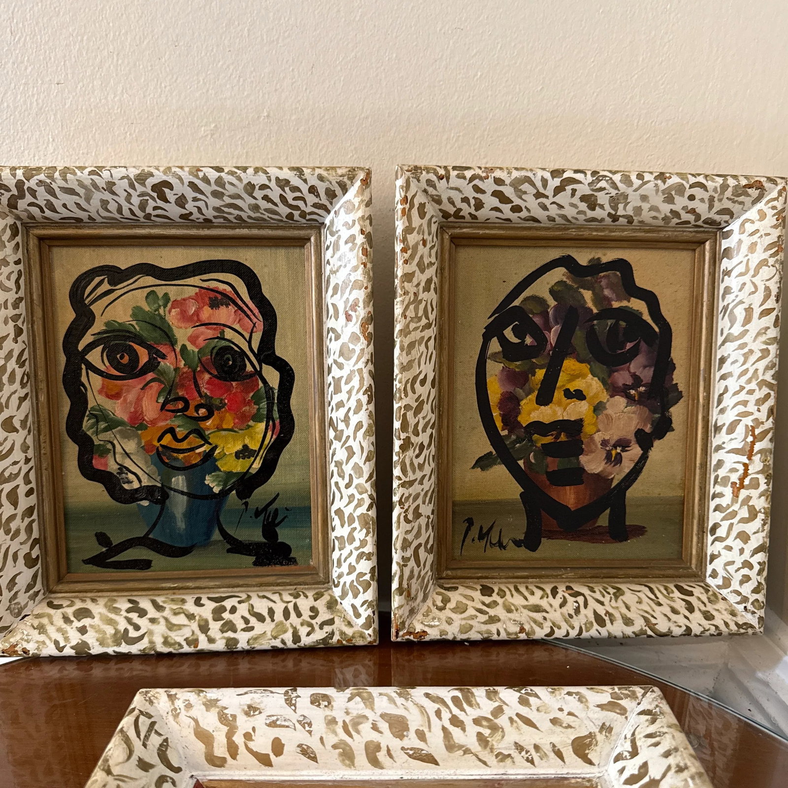 Set of 3 Original Vintage Peter Robert Keil Abstract Expressionist Face Paintings in Ornate Frames - 3