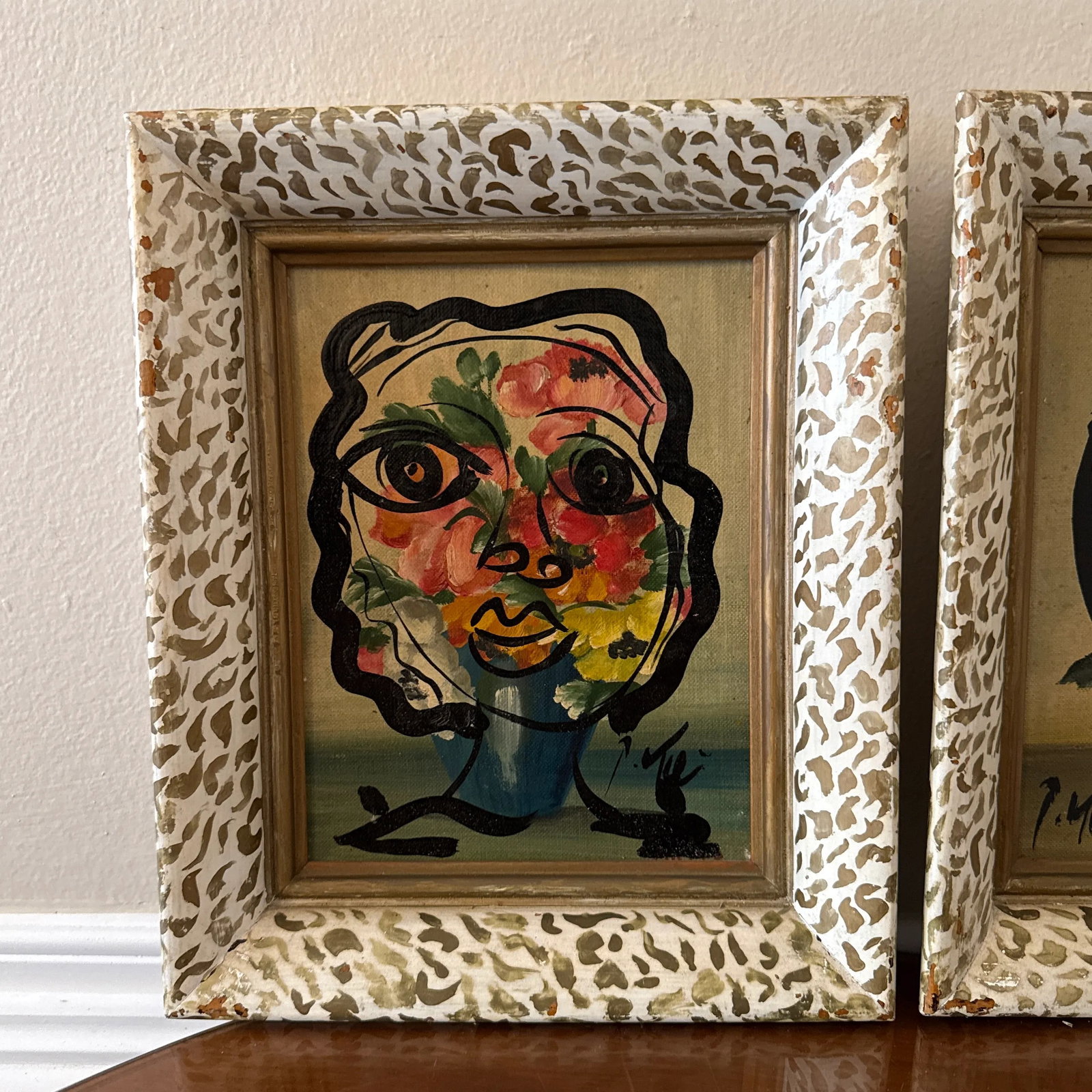 Set of 3 Original Vintage Peter Robert Keil Abstract Expressionist Face Paintings in Ornate Frames - 4