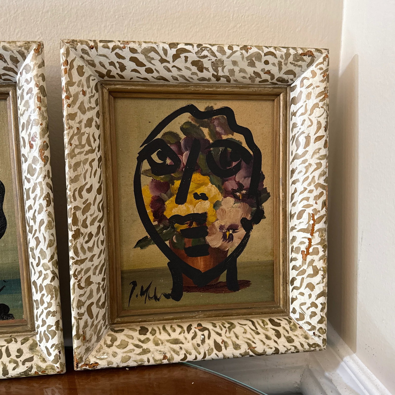 Set of 3 Original Vintage Peter Robert Keil Abstract Expressionist Face Paintings in Ornate Frames - 5