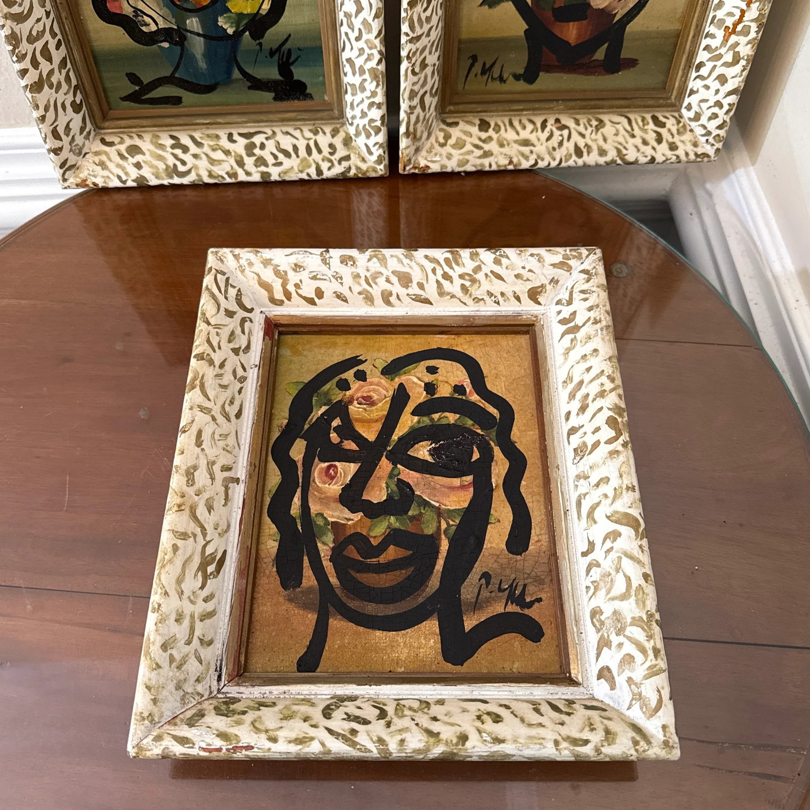 Set of 3 Original Vintage Peter Robert Keil Abstract Expressionist Face Paintings in Ornate Frames - 6