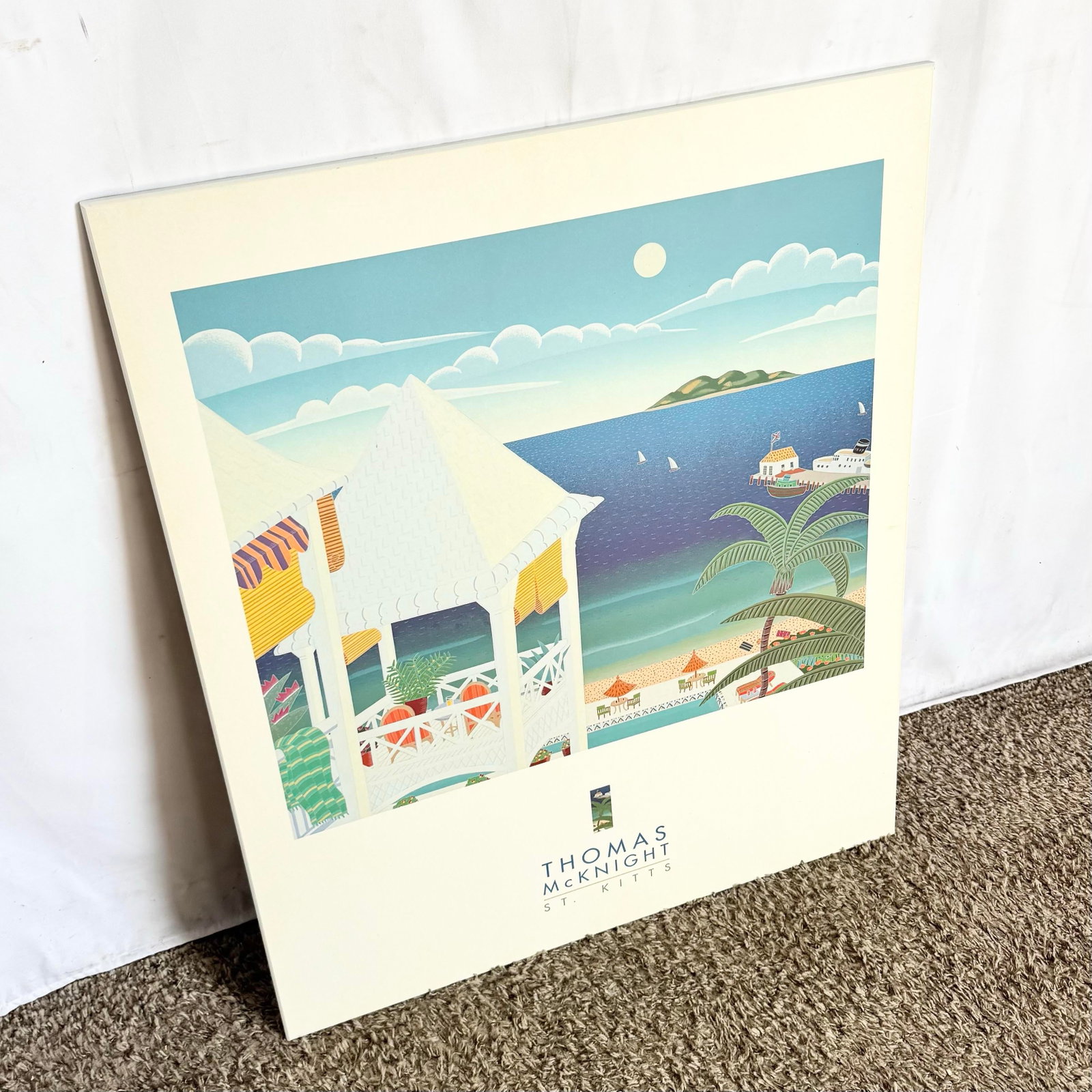Vintage Thomas McKnight St. Kitts Print on Wood Board - 2