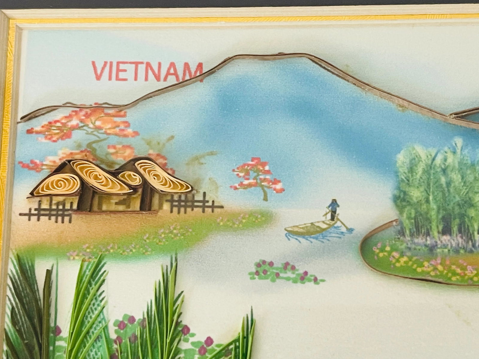 Vintage Original Art Collage Landscape Painting Vietnam - 3