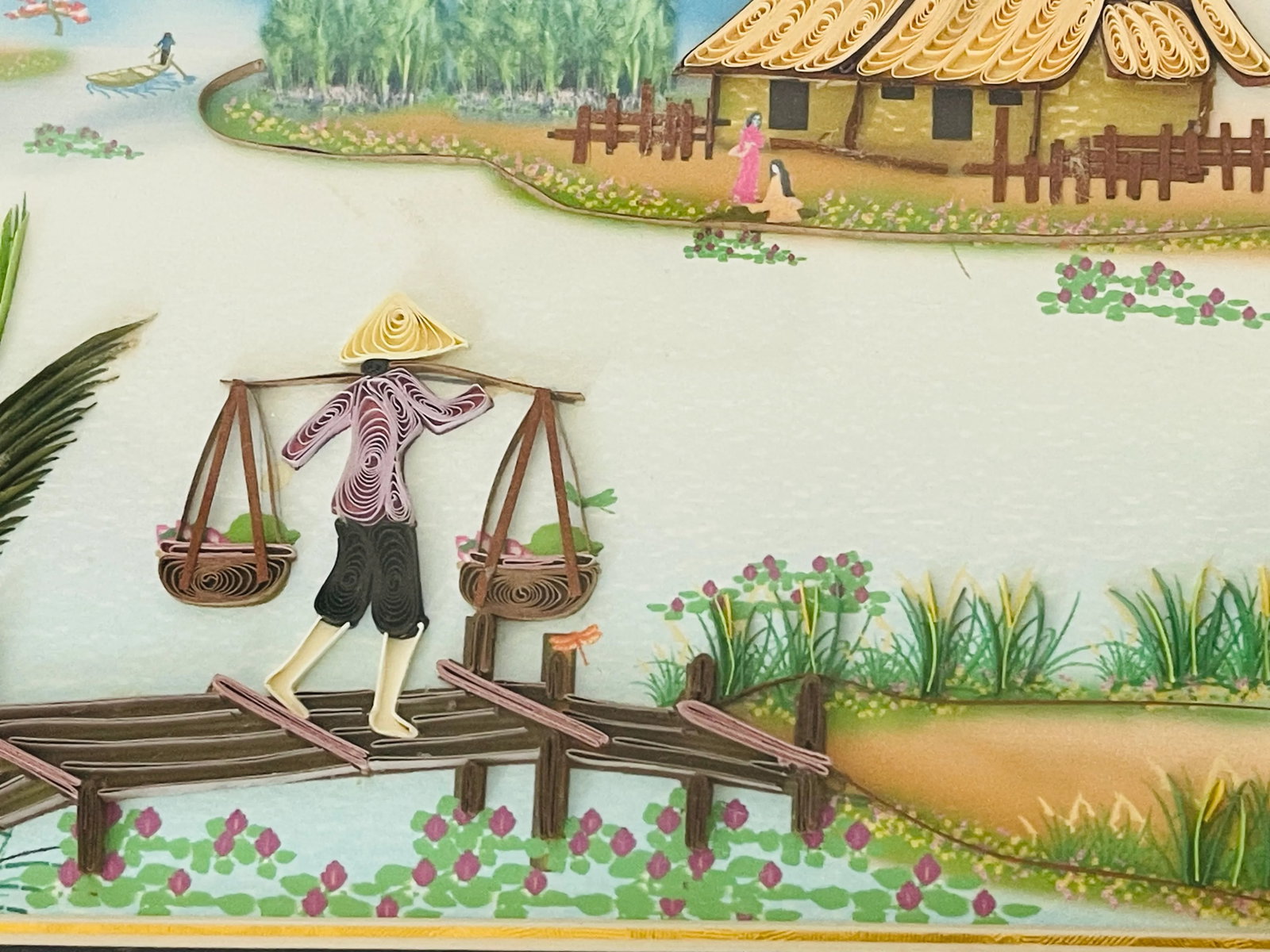 Vintage Original Art Collage Landscape Painting Vietnam - 4