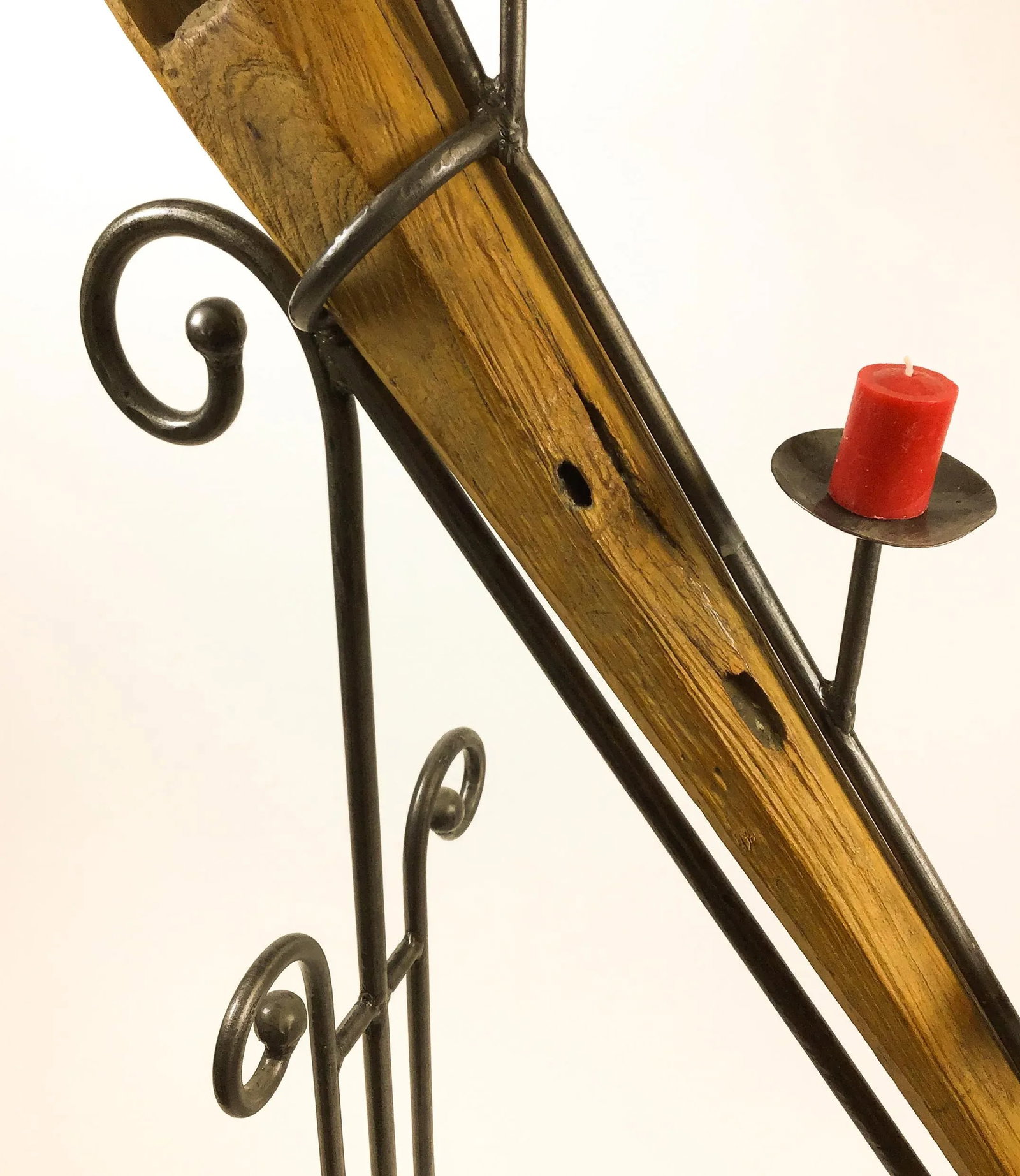 Large Antique Artisan Wooden Plow Sculpture Candle Holder - 9