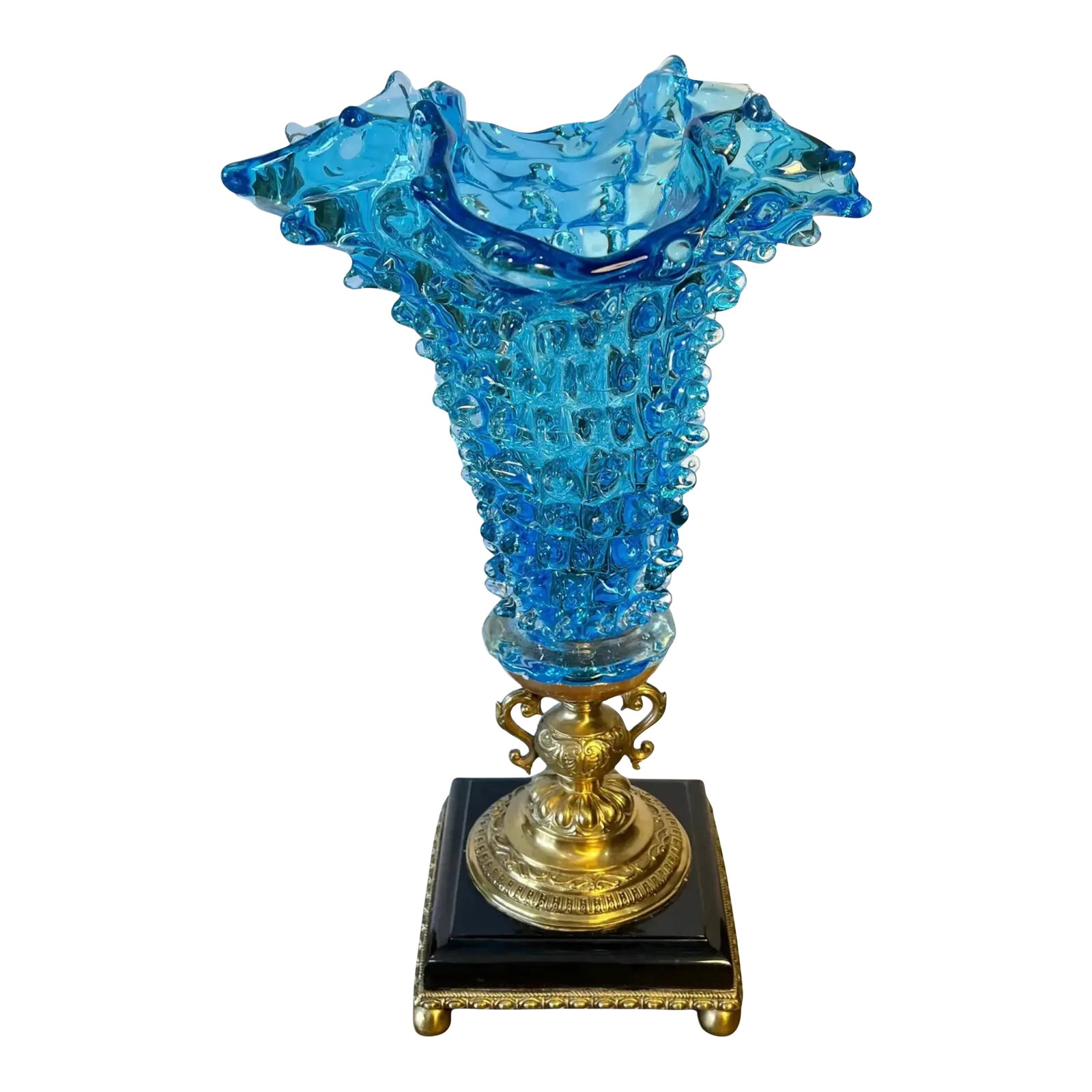 Barovier & Toso Venetian RostratoTurqoise Art Glass Torchier Lamp: Elevate your space with the timeless elegance of this one-of-a-kind torchiere table lamp, a true masterpiece crafted from Venetian Murano Glass by the prestigious Barovier & Toso. The hand-blown