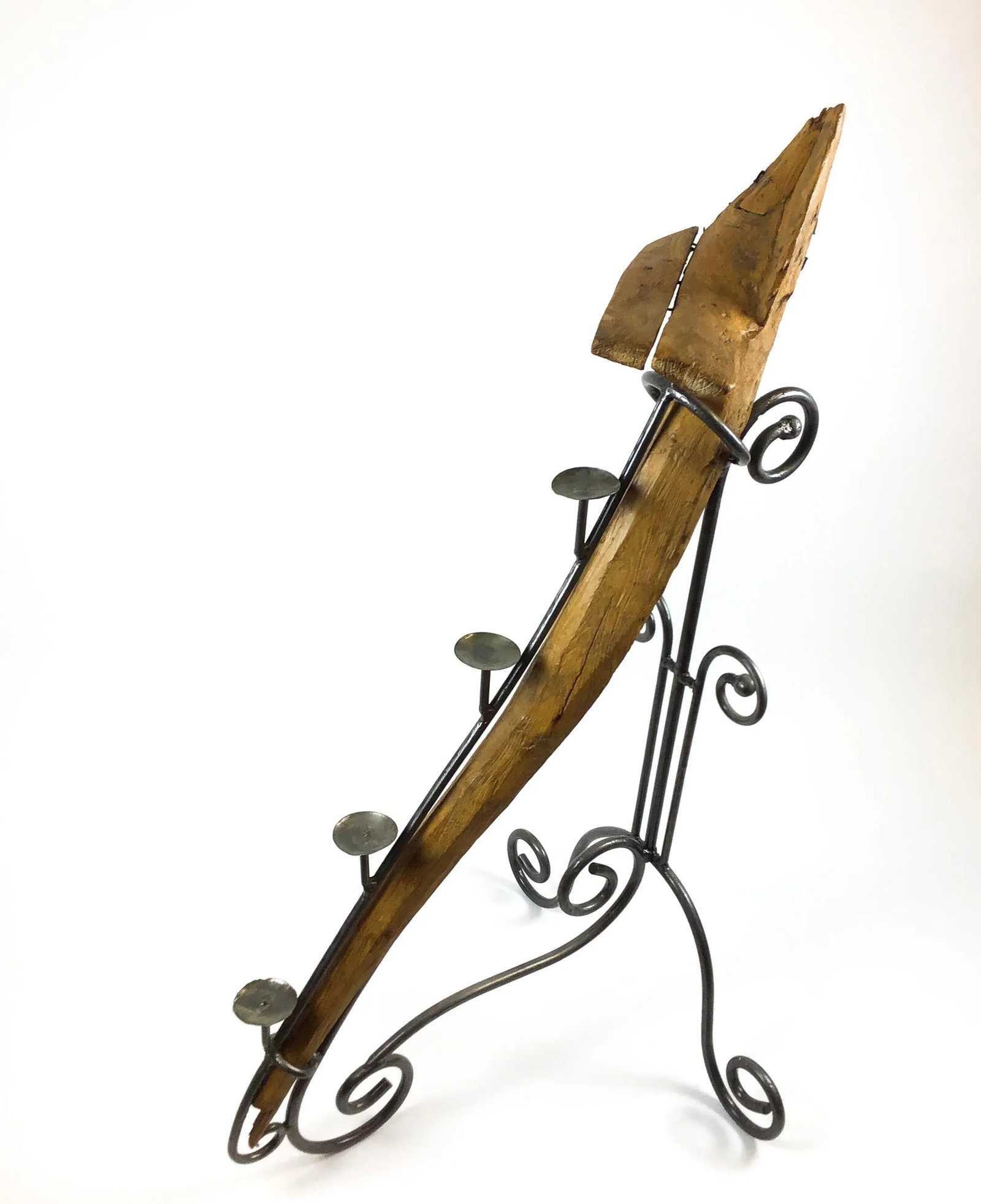 Antique Artisan Wooden Plow Sculpture Candle Holder - 3