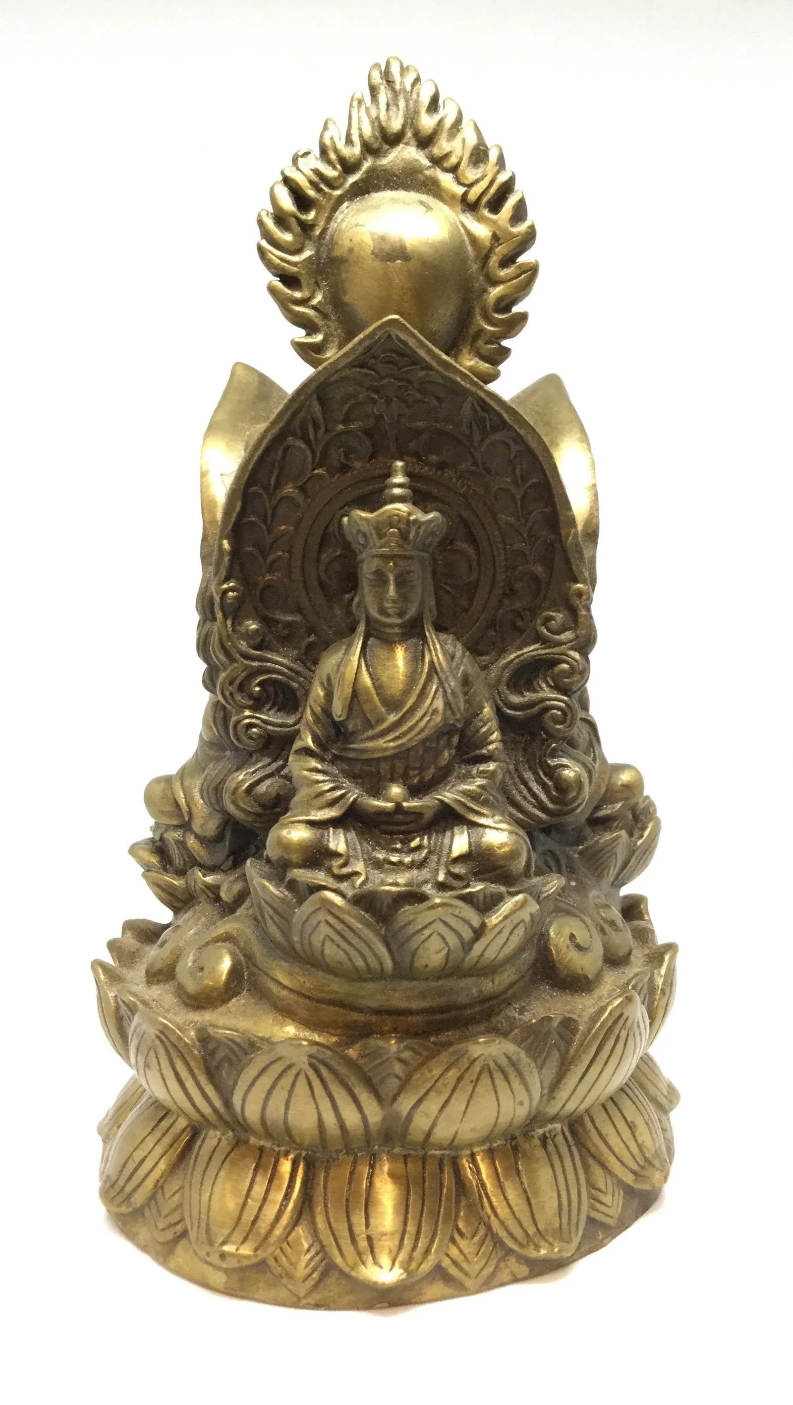 Antique Brass/Bronze Tibet Lotus Jizo Kwan-Yim Buddha - 13