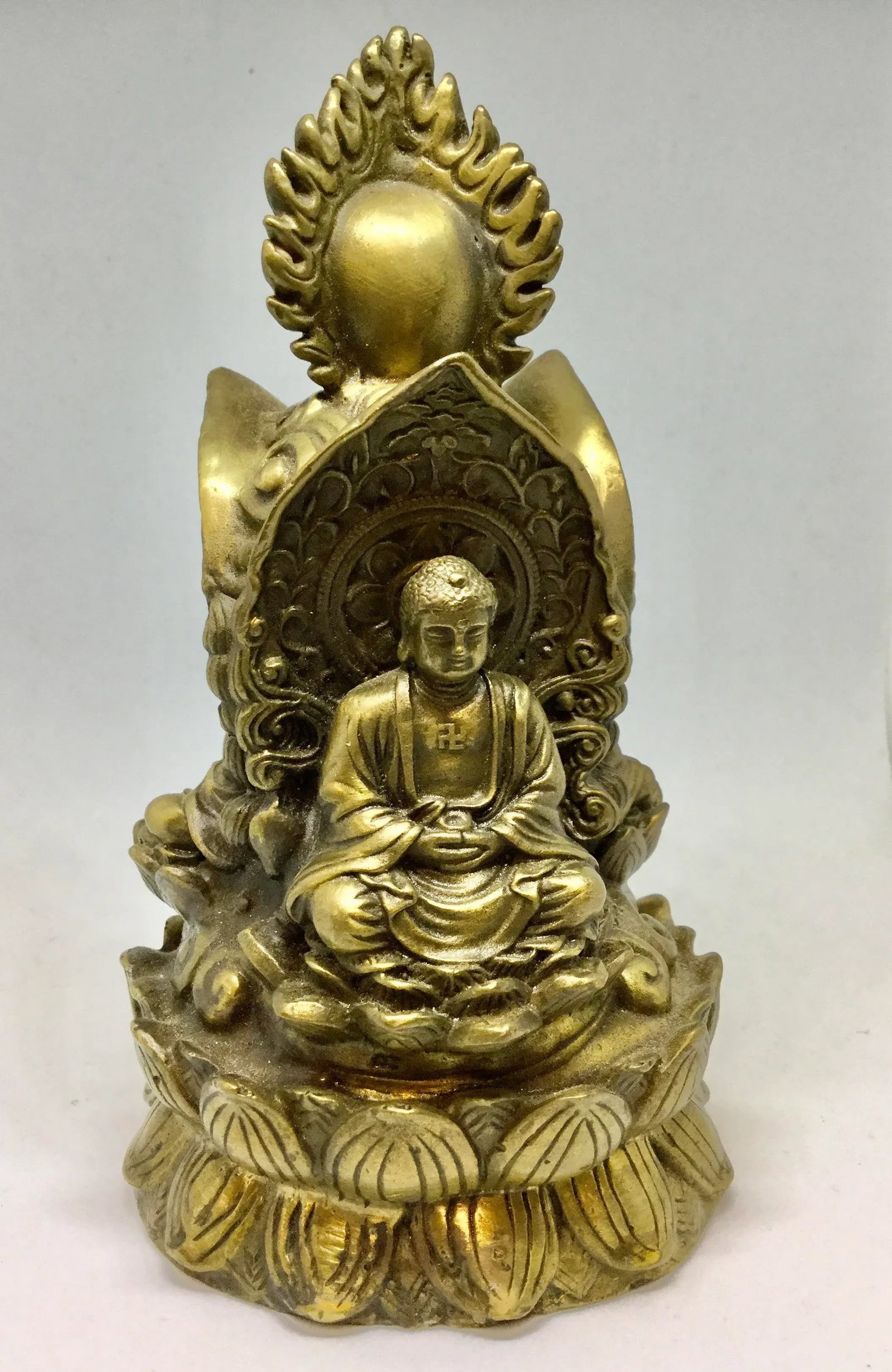 Antique Brass/Bronze Tibet Lotus Jizo Kwan-Yim Buddha - 5