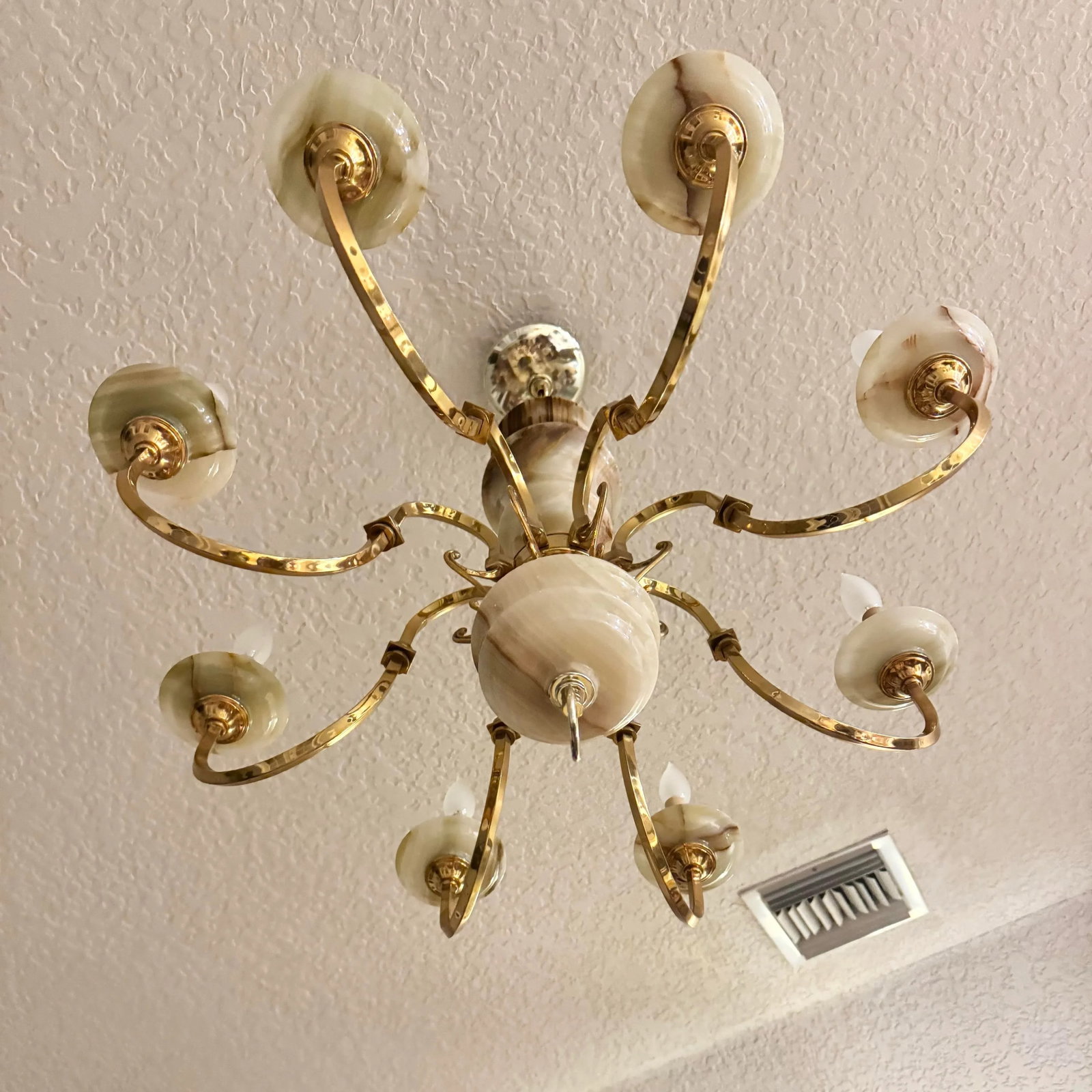 Vintage Georgian Style Green Onyx and Gold Chandelier - 8 Lights - 10