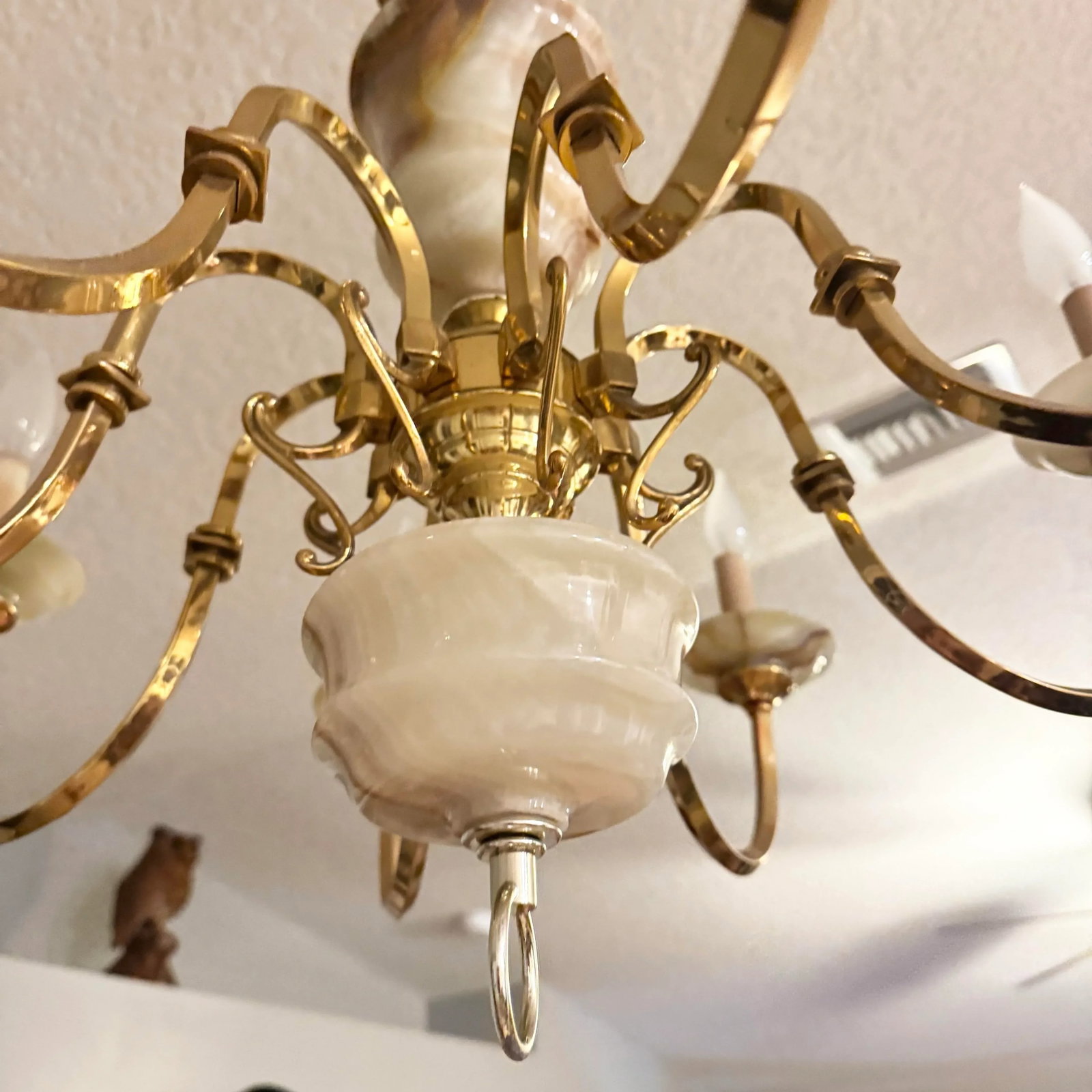 Vintage Georgian Style Green Onyx and Gold Chandelier - 8 Lights - 6