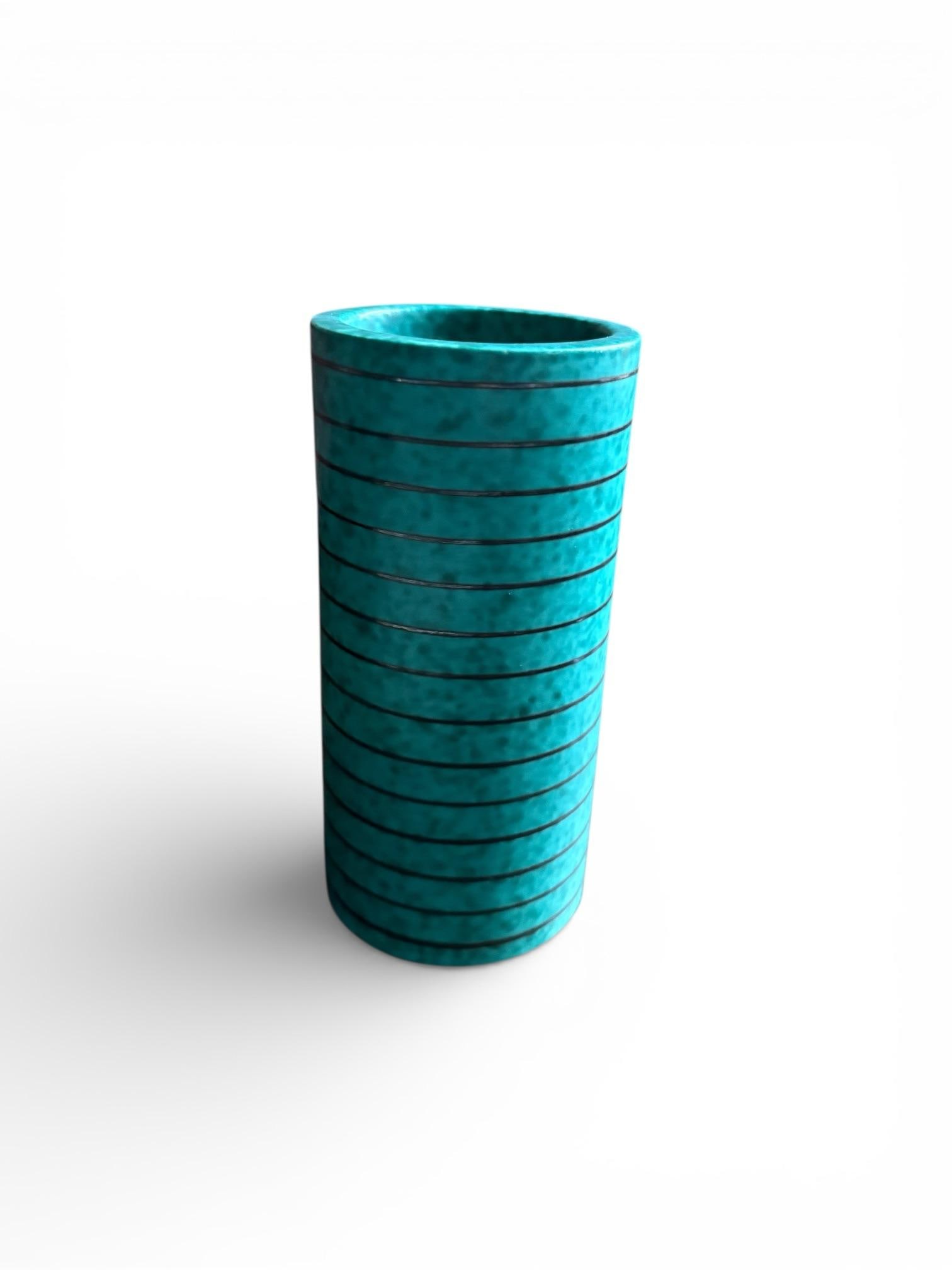 1940s Wilhelm Kage for Gustavsberg Floral "Argenta" Teal Stoneware Vase, Sweden - 2
