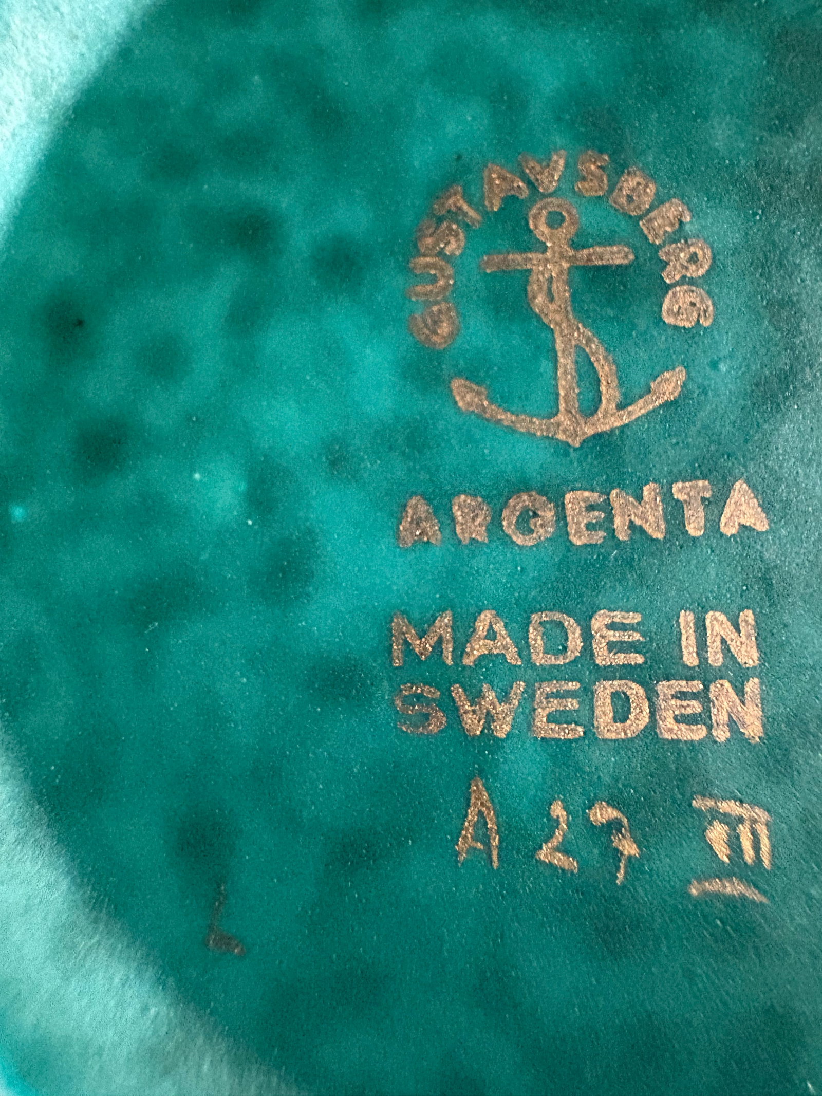 1940s Wilhelm Kage for Gustavsberg Floral "Argenta" Teal Stoneware Vase, Sweden - 3