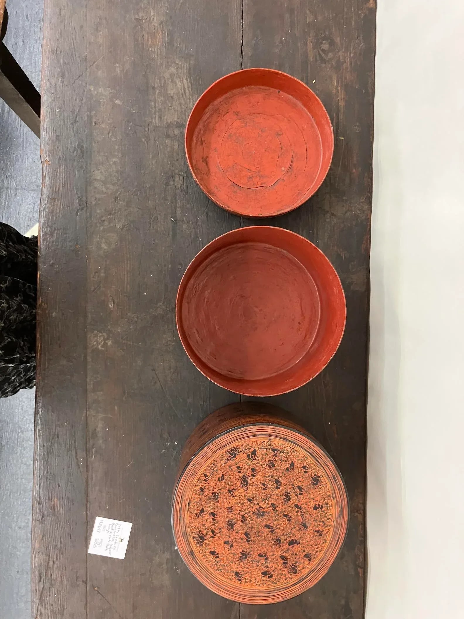 19th Century Burmese 3-Piece Round Lacquered Betel Nut Box - 4