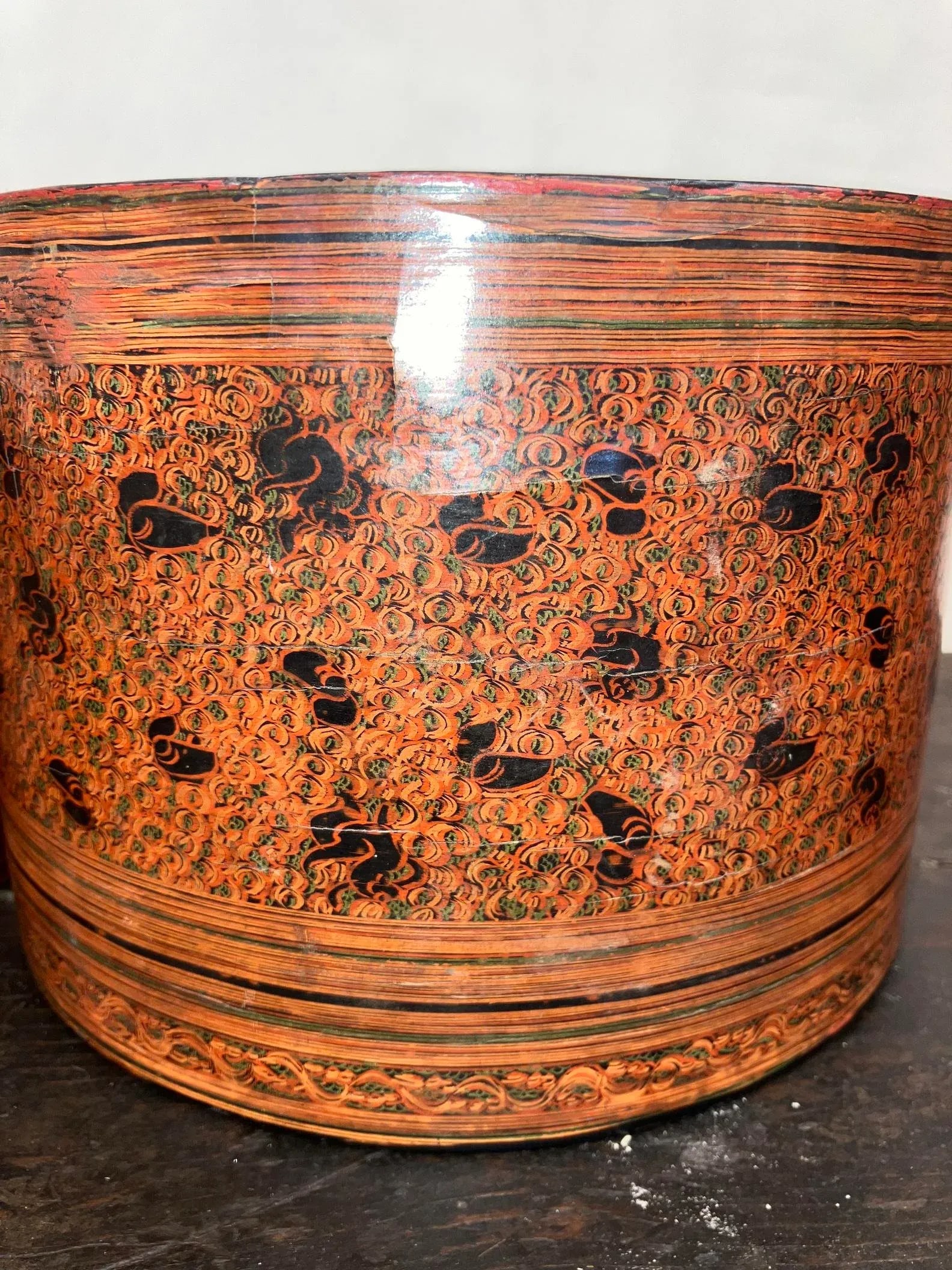 19th Century Burmese 3-Piece Round Lacquered Betel Nut Box - 9
