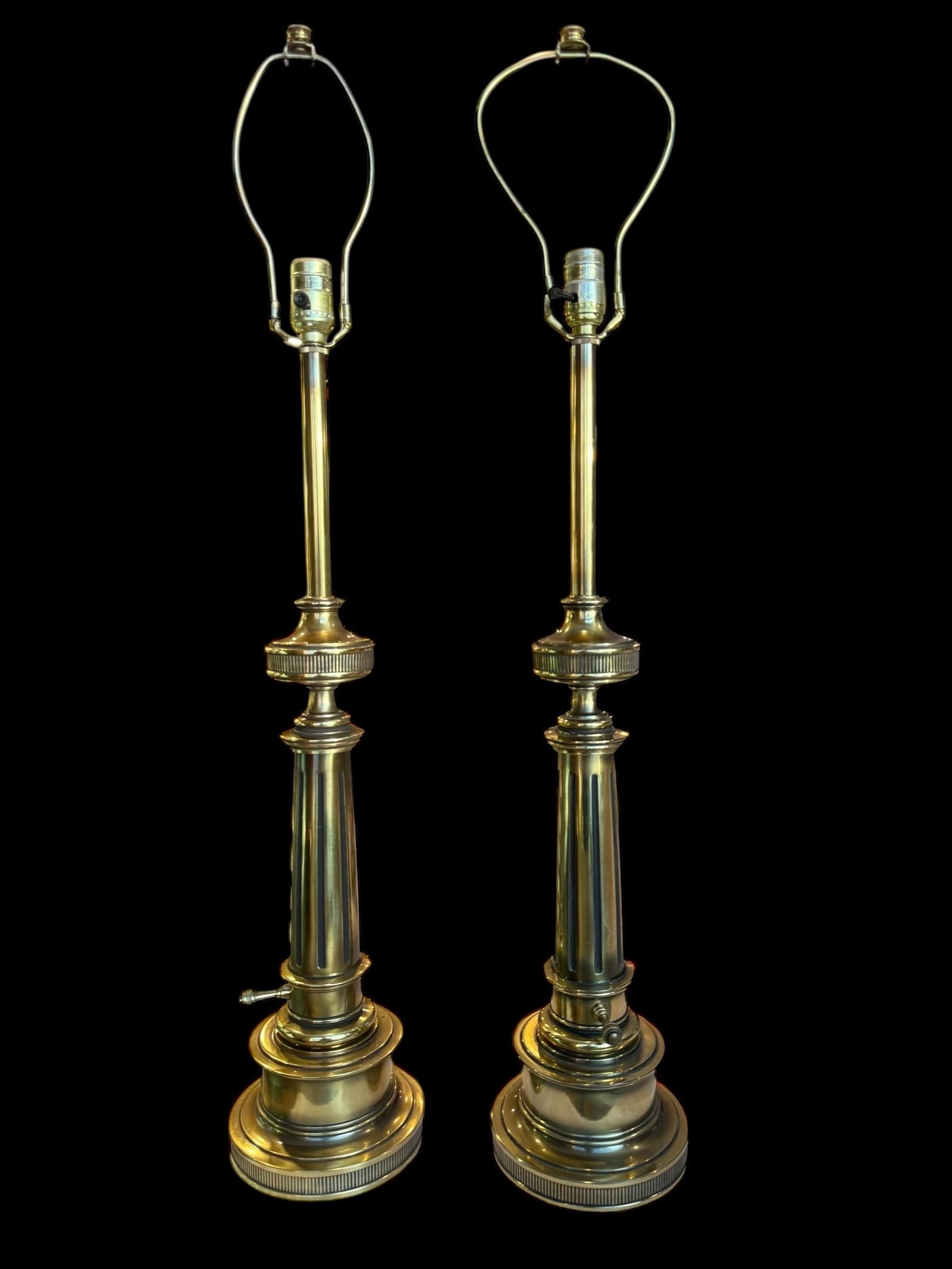 Stiffel Solid Brass Table Lamps With Original Shades 1950s - A Pair - 15