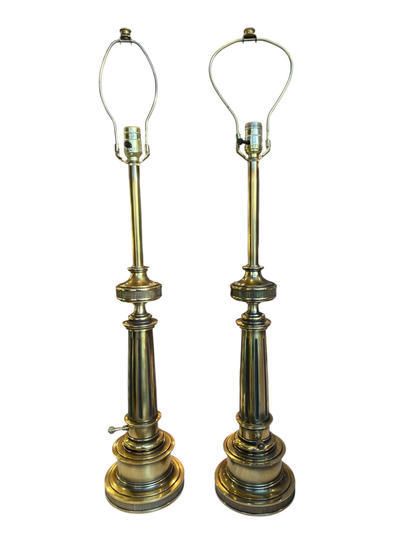 Stiffel Solid Brass Table Lamps With Original Shades 1950s - A Pair - 17
