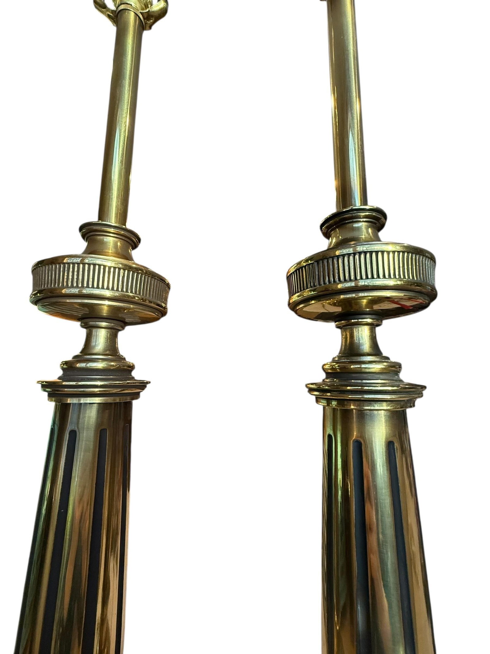 Stiffel Solid Brass Table Lamps With Original Shades 1950s - A Pair - 5